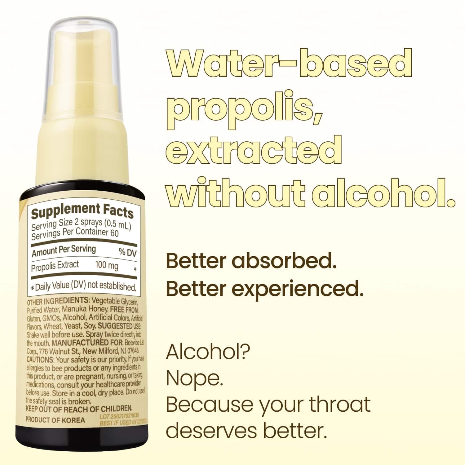 Beenuvo spray sin alcohol, diseño seguro para uso diario.