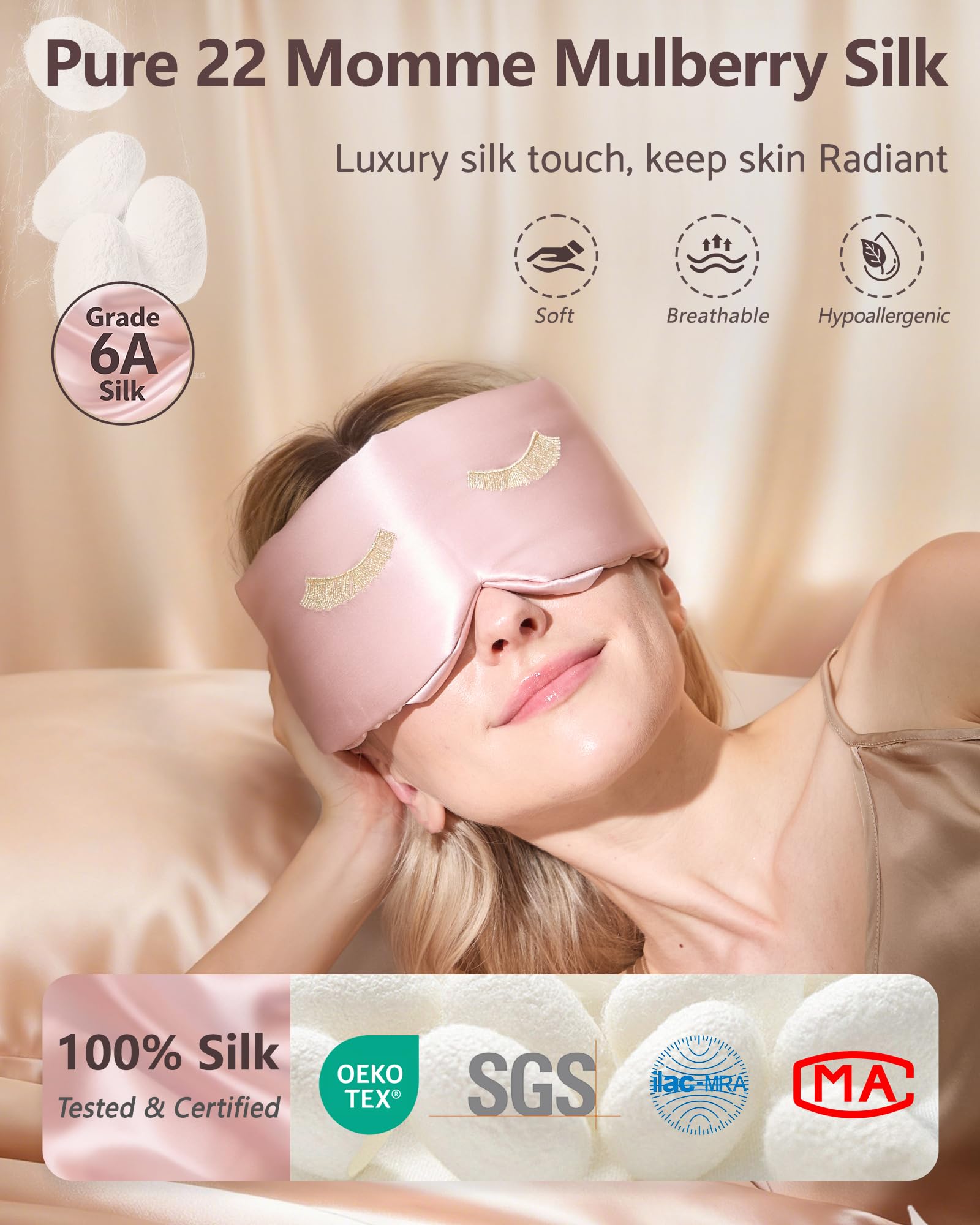 BeeVines mascarilla seda 3D cuencas oculares amplias protegen pestañas