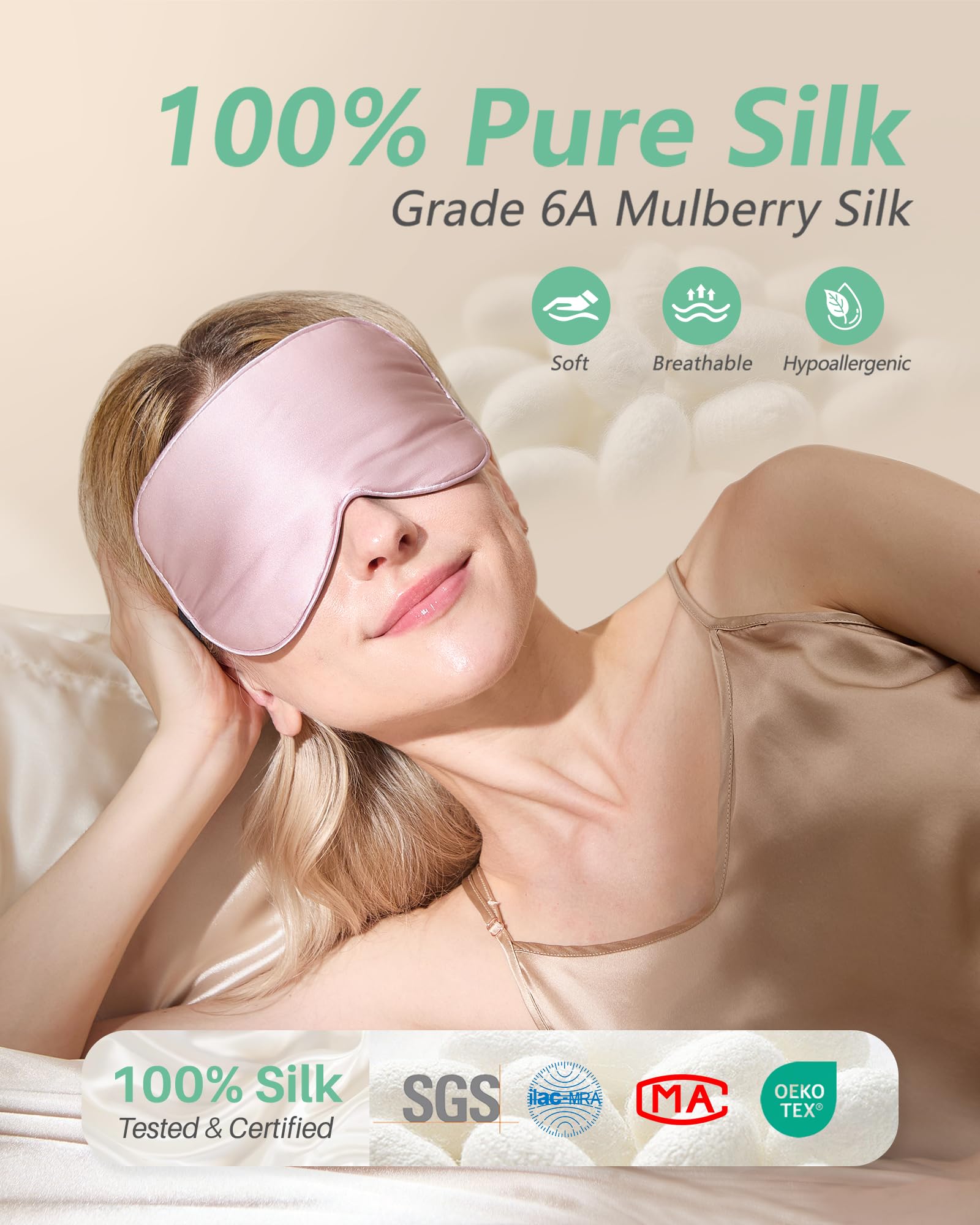 BeeVines mascarilla de ojos seda con ajuste regulable para un confort personalizado