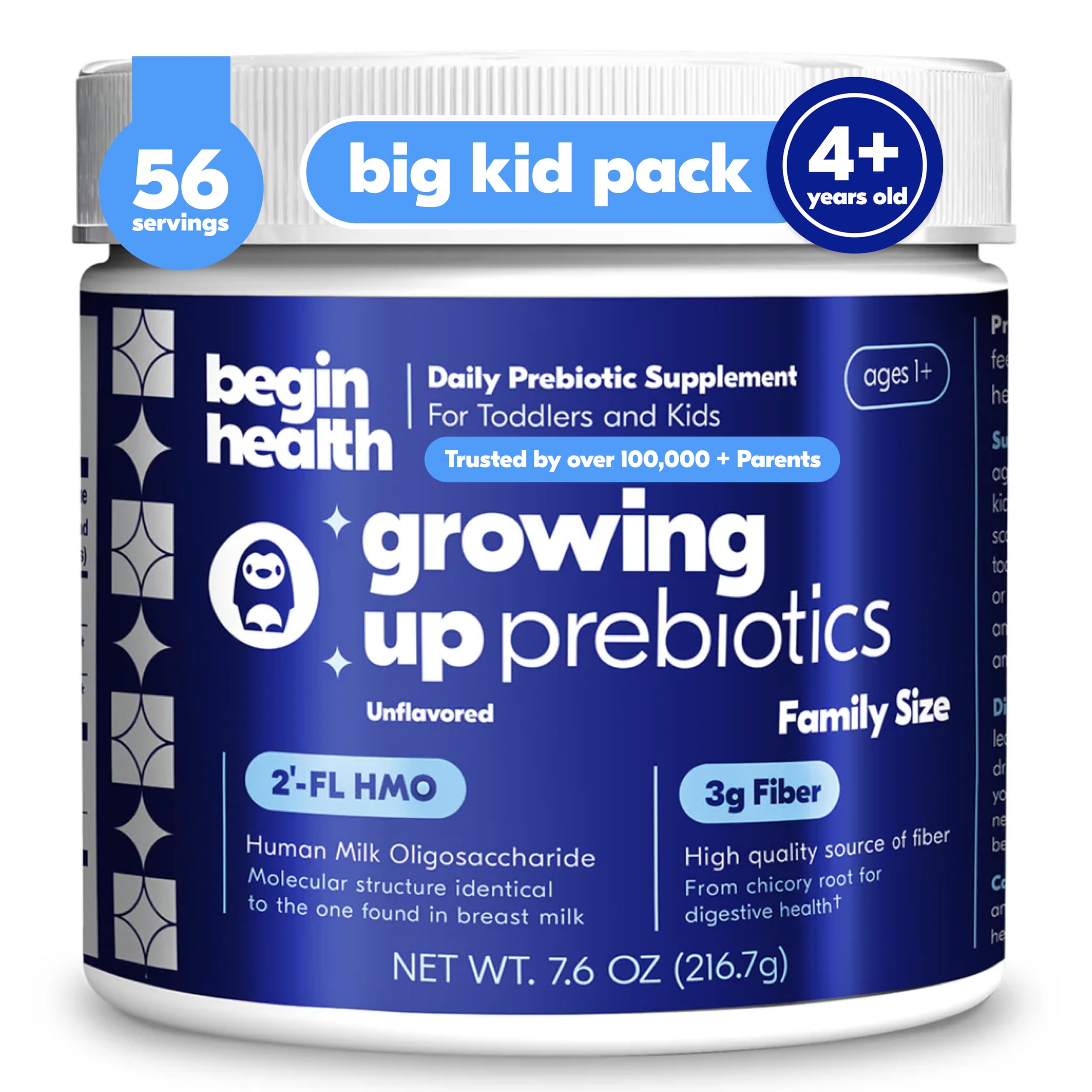 Begin Health Growing Up Prebiotics en bote, soporte digestivo suave para niños