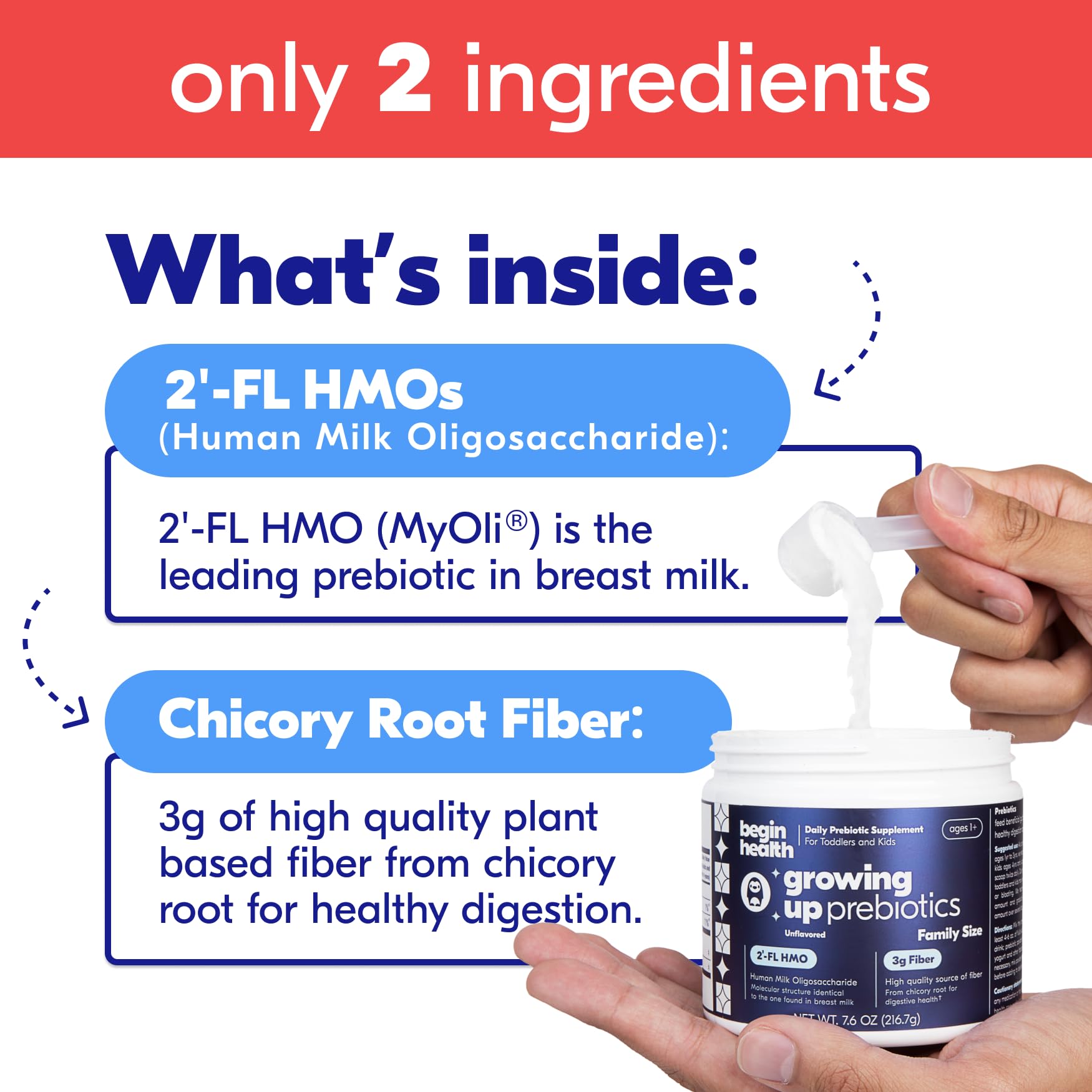 Begin Health Growing Up Prebiotics cucharita de medición para porciones