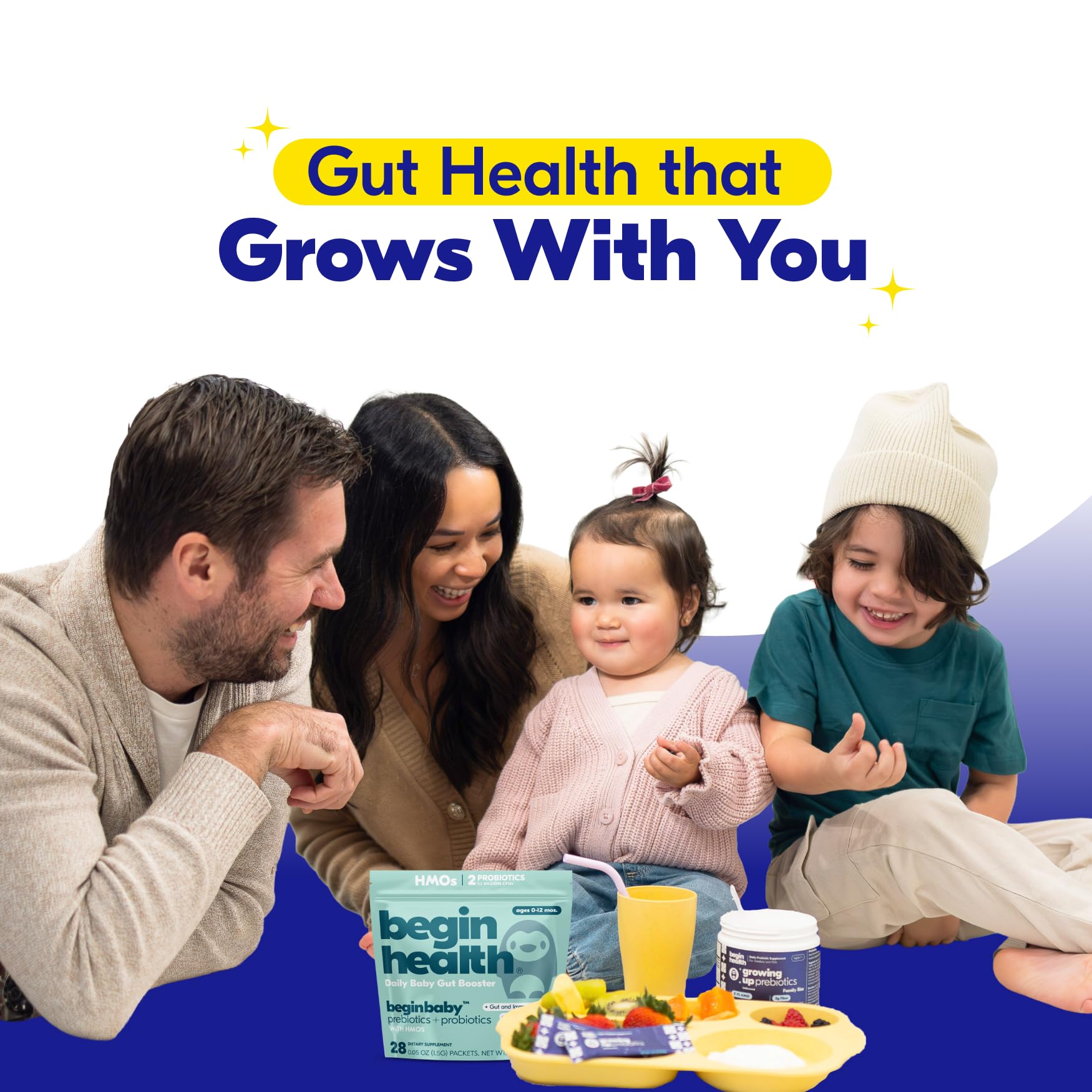 Begin Health Growing Up Prebiotics empaque hecho en Estados Unidos