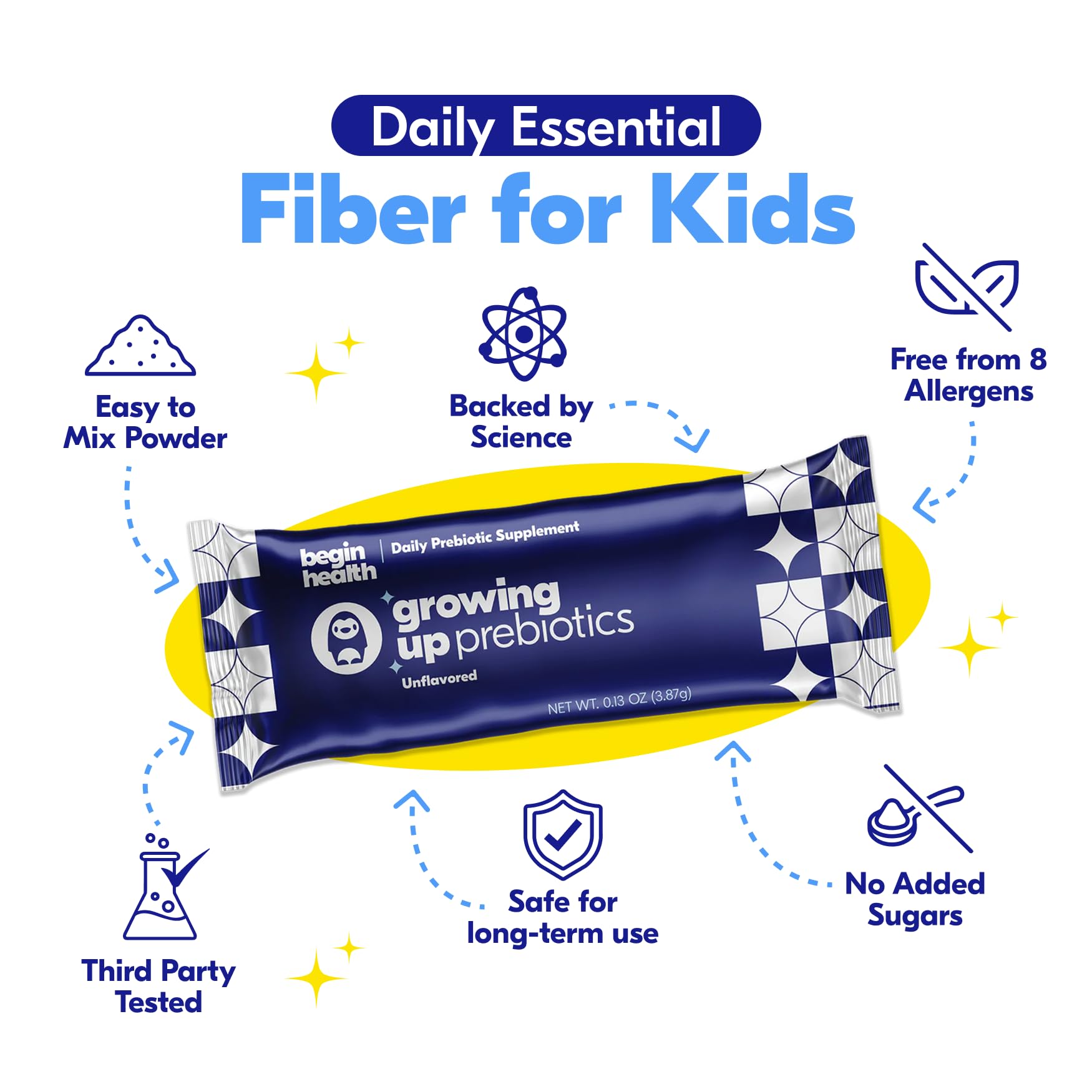 Begin Health Growing Up Prebiotics, mezcla en yogur o puré para merienda suave