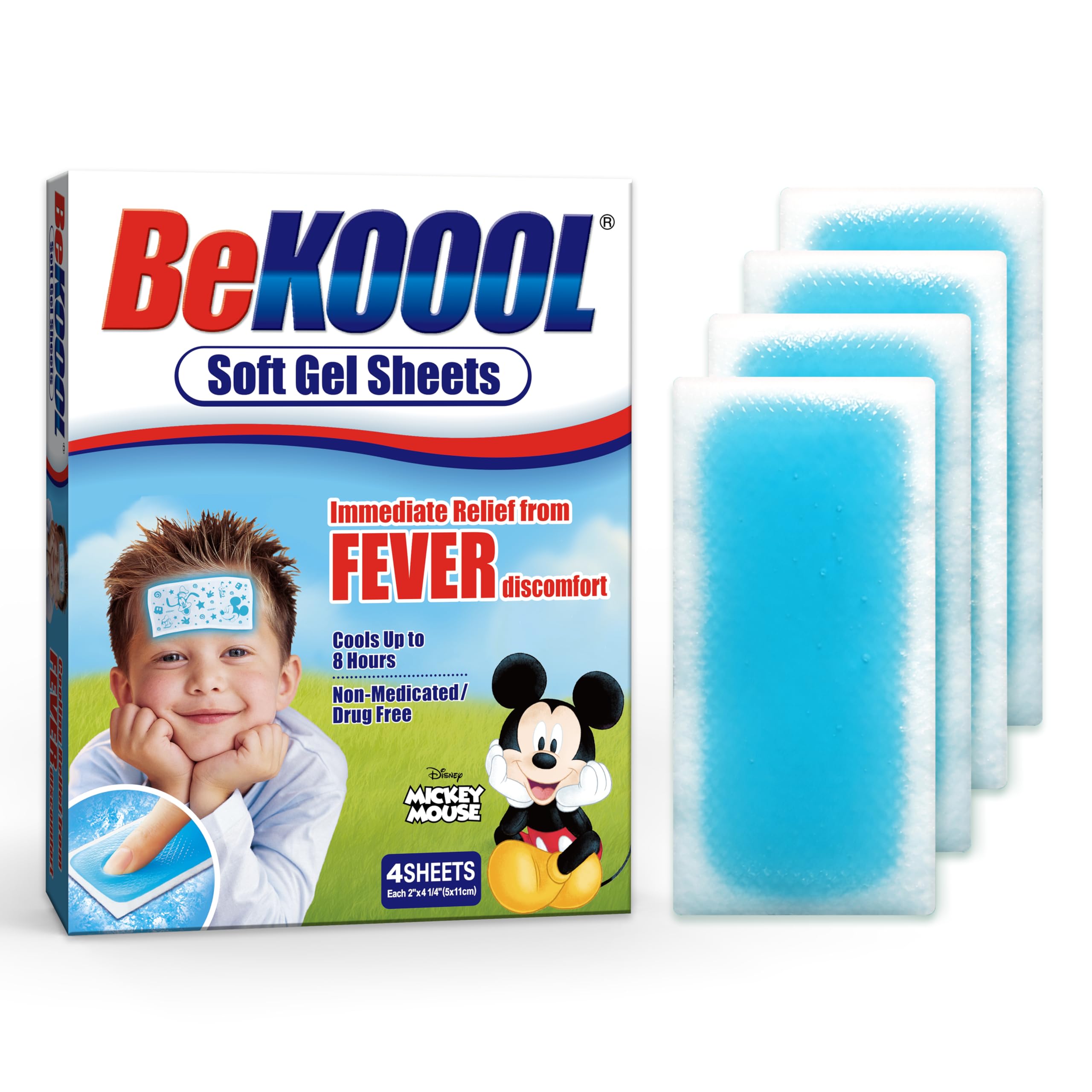 BeKOOOL hojas de gel para la frente del niño, alivio refrescante sin refrigeración.