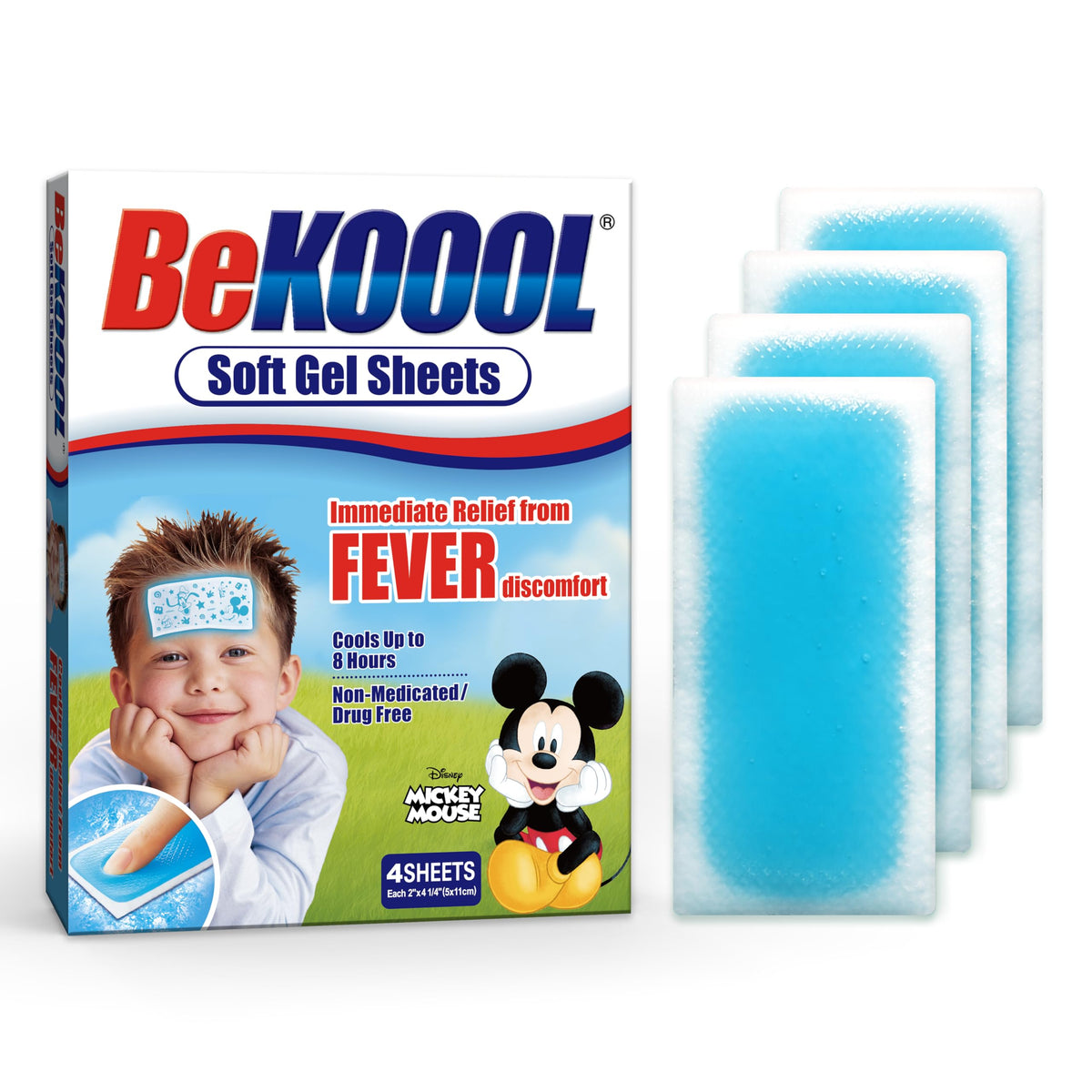 BeKOOOL hojas de gel para la frente del niño, alivio refrescante sin refrigeración.
