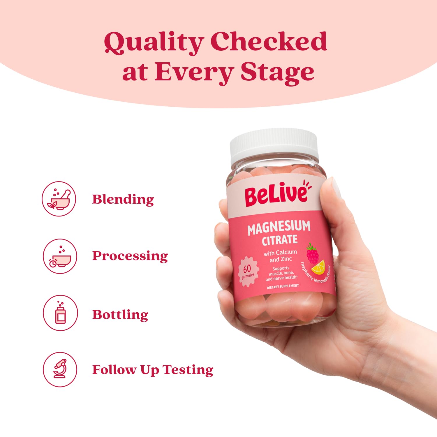 BeLive ingredientes clave: magnesio, calcio y zinc en una fórmula equilibrada