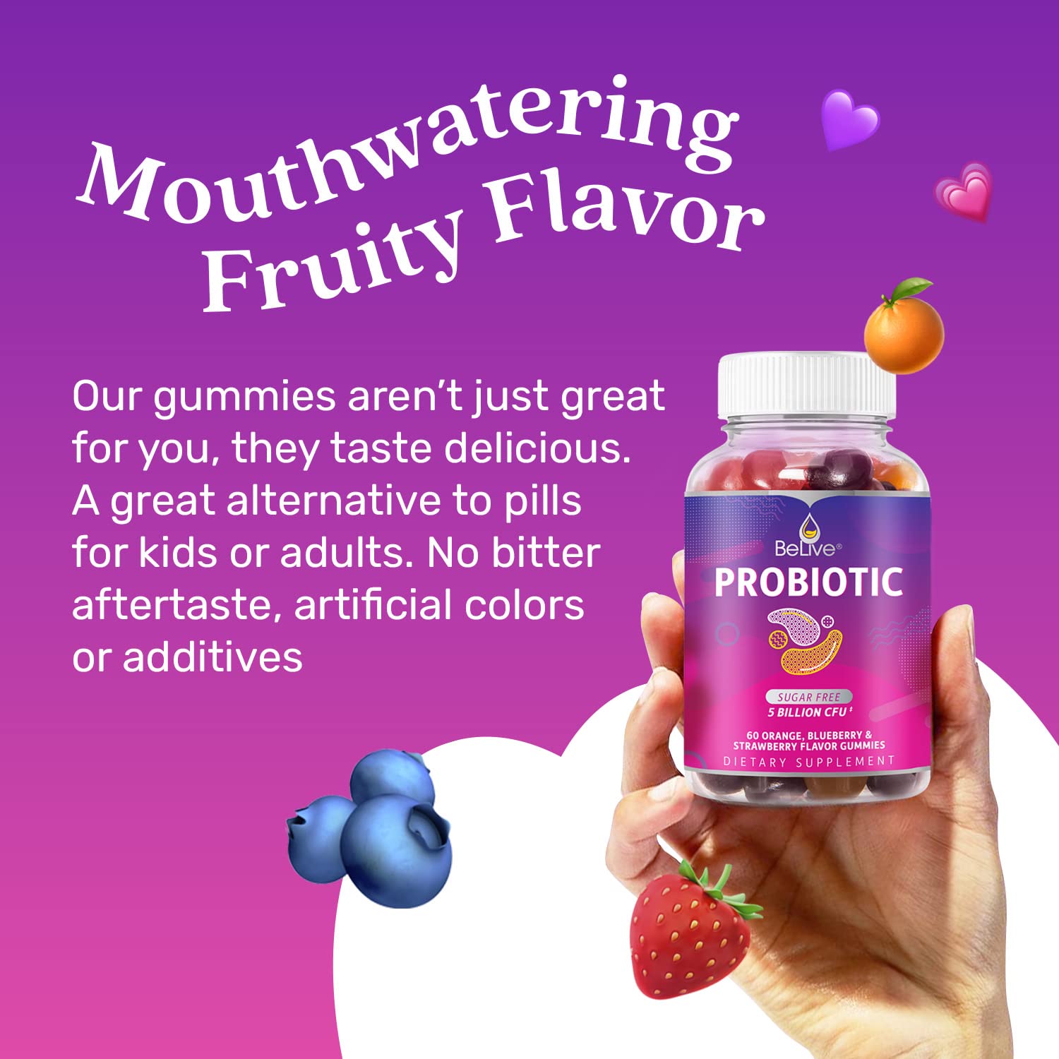 BeLive Probiotic Gomitas sabor naranja: aperitivo saludable sin azúcar.