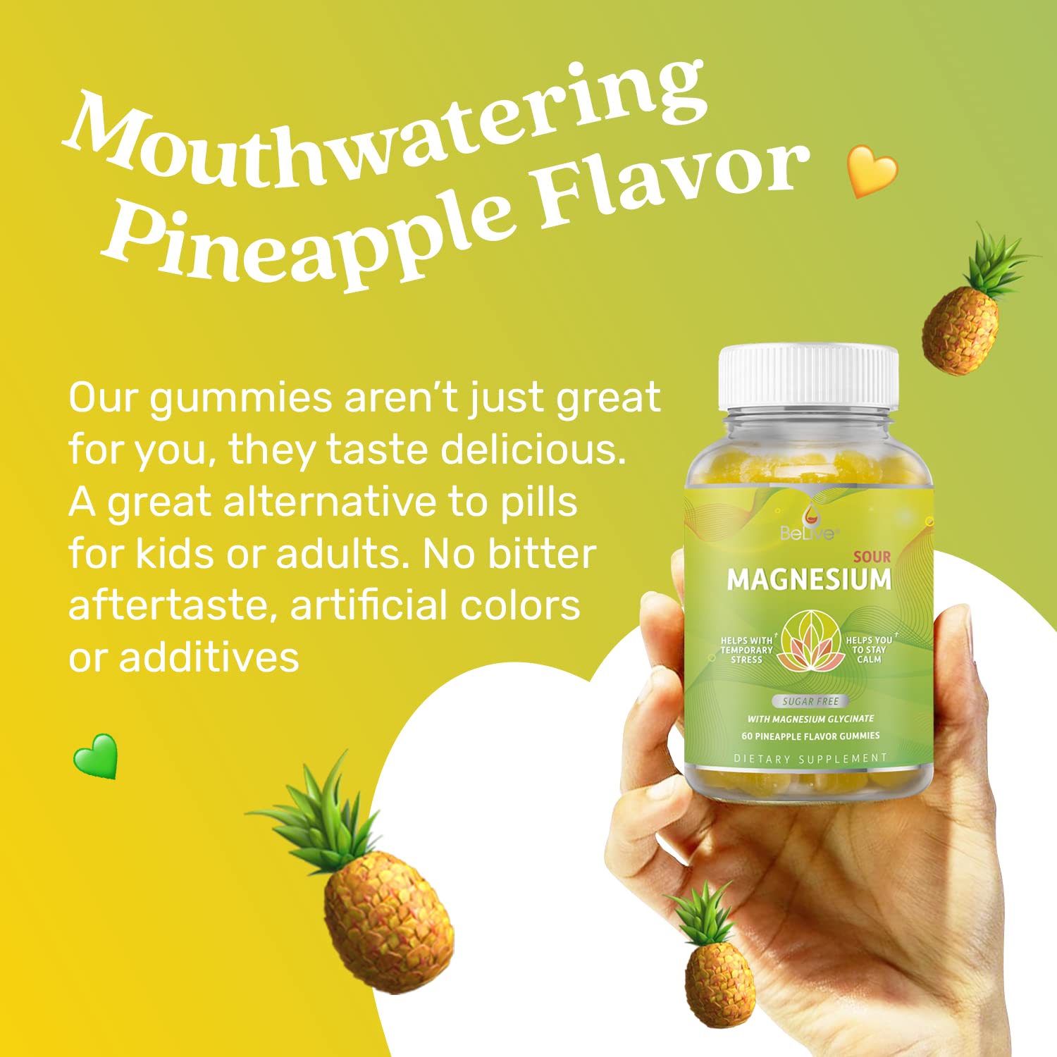 BeLive sabor piña agrio, gominas sin azúcar para bienestar.