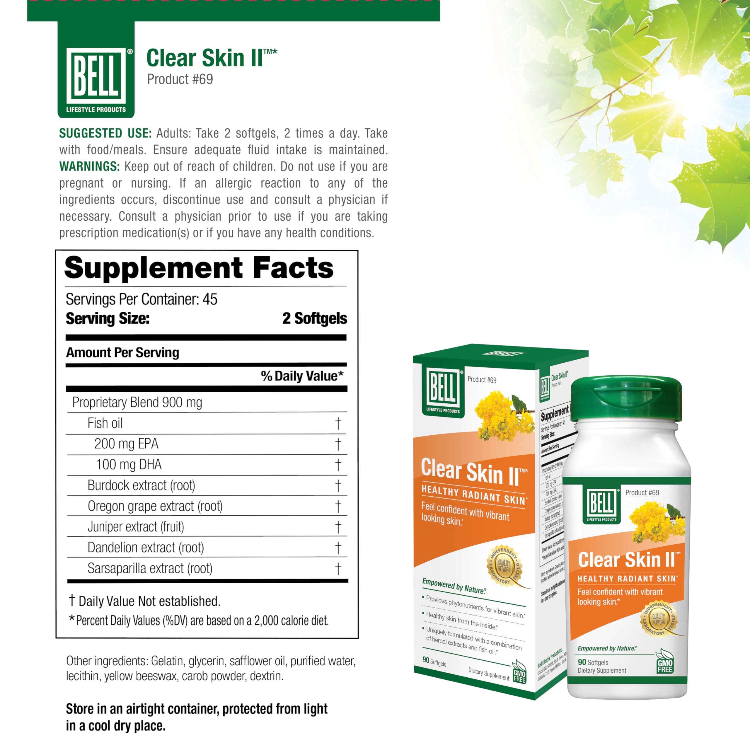 Bell Clear Skin: extracto de sarsaparilla para equilibrio corporal.