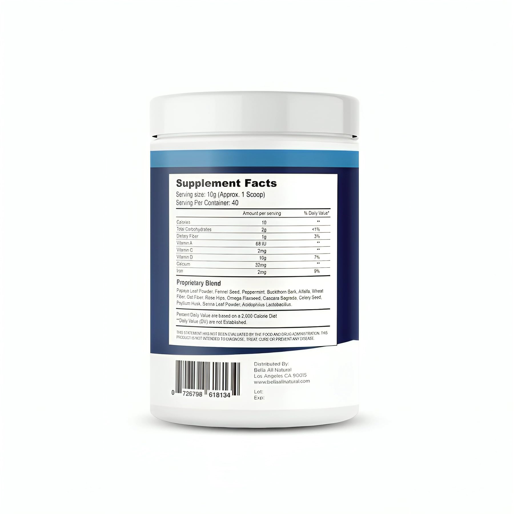 Bella All Natural Extreme Detox Powder, medidor de porciones para dosis precisas