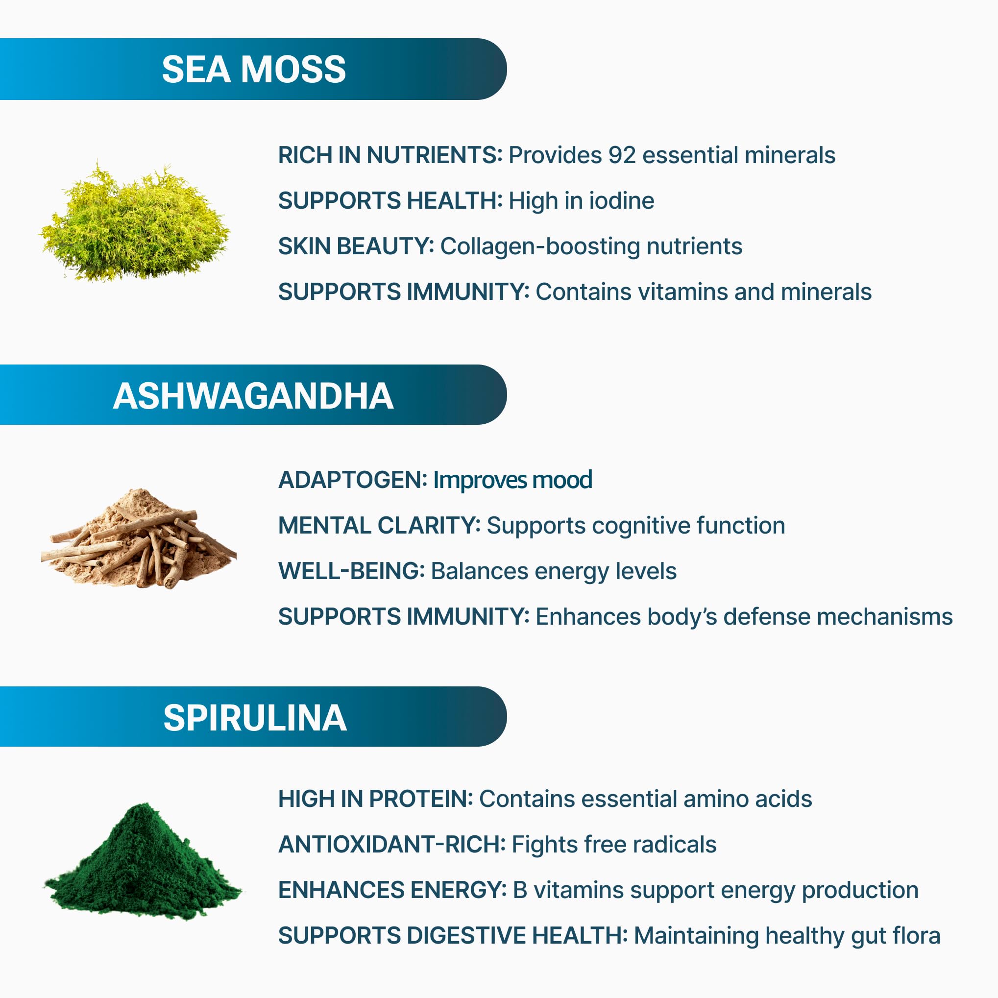 Belmonia frasco de cápsulas Sea Moss Spirulina, práctico para tu rutina