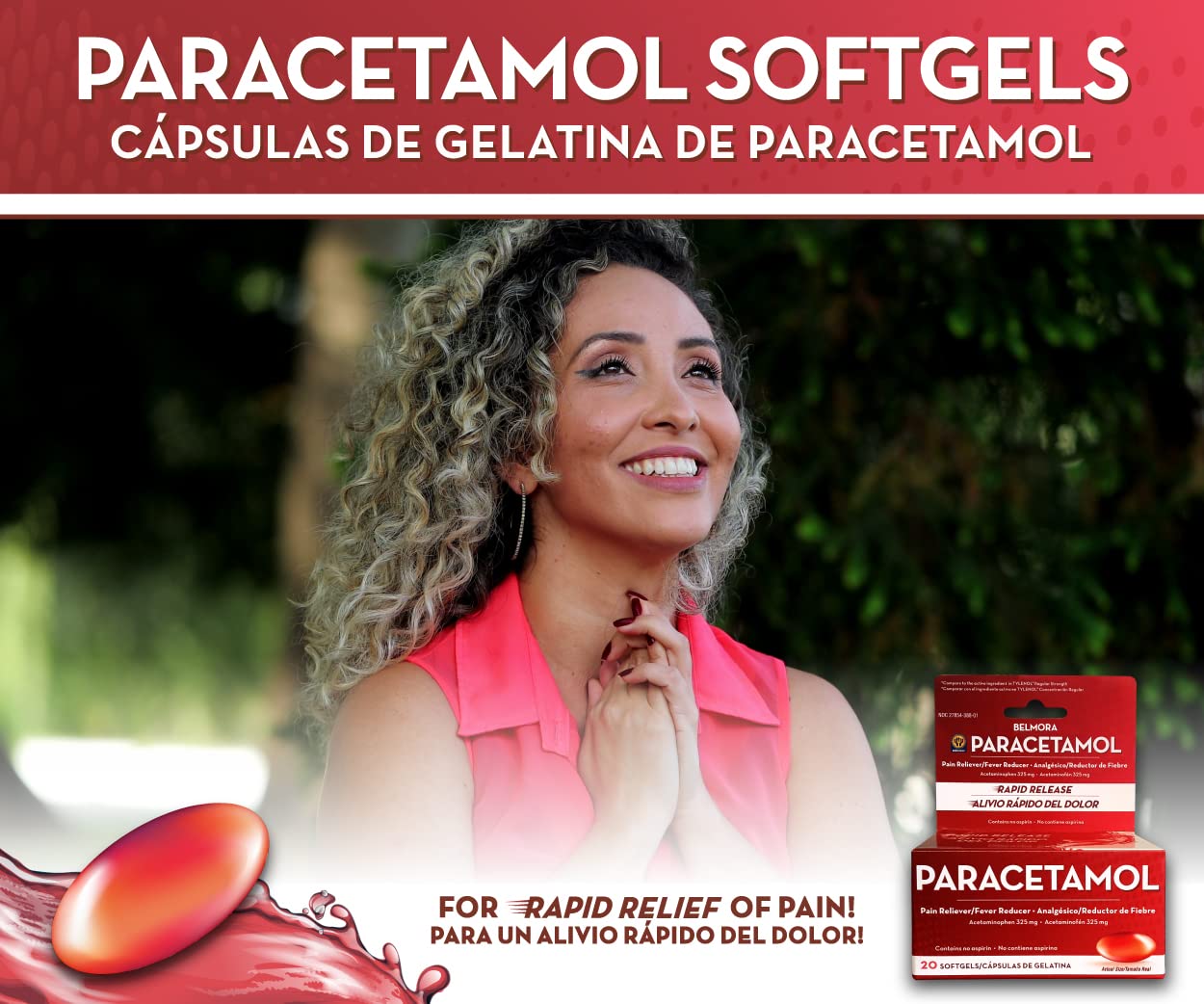 Caja de Belmora Paracetamol, empaque y marca visibles