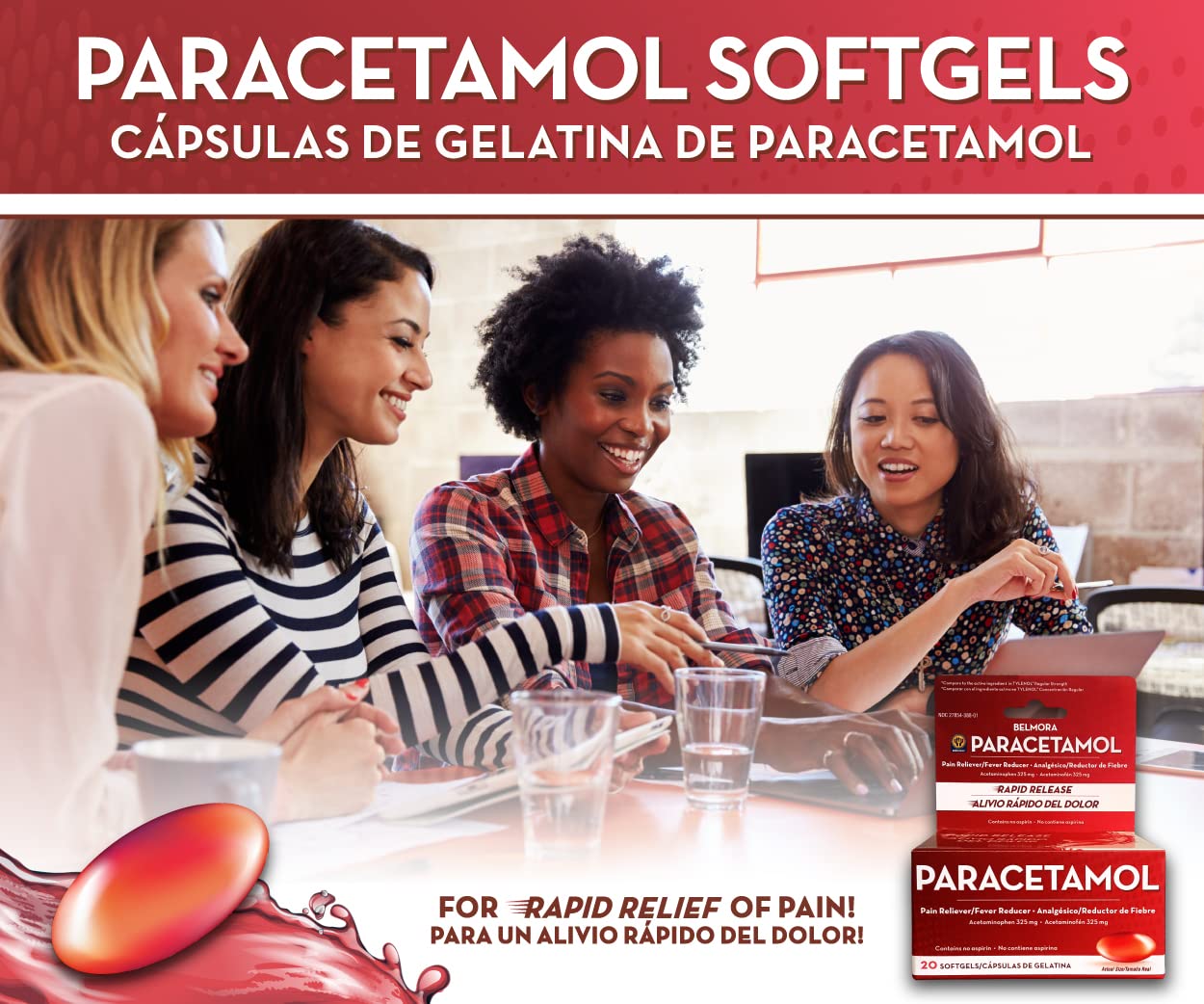 Cápsulas Belmora Paracetamol abiertas en la palma de la mano