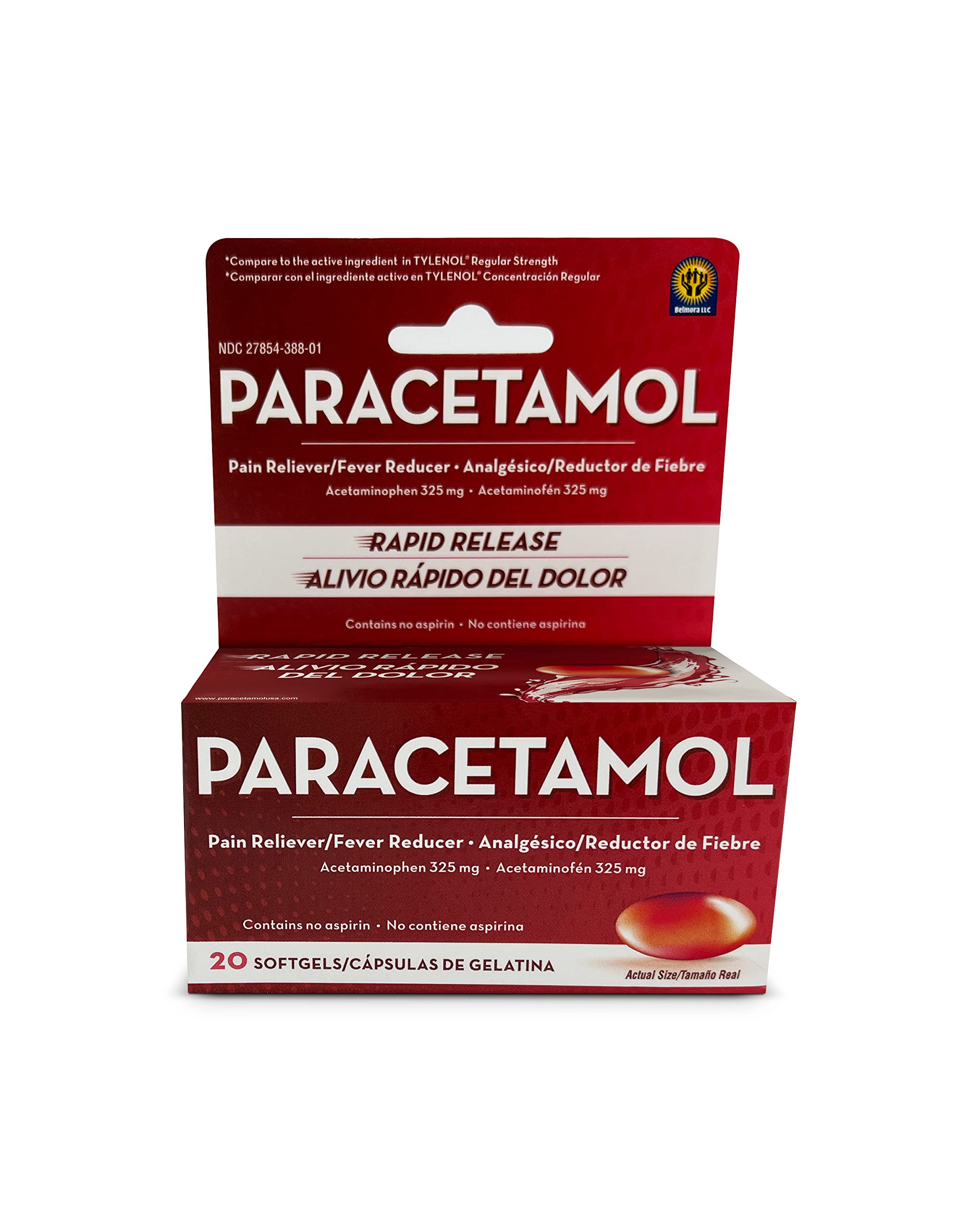 Belmora Paracetamol cápsulas blandas, alivio rápido del dolor