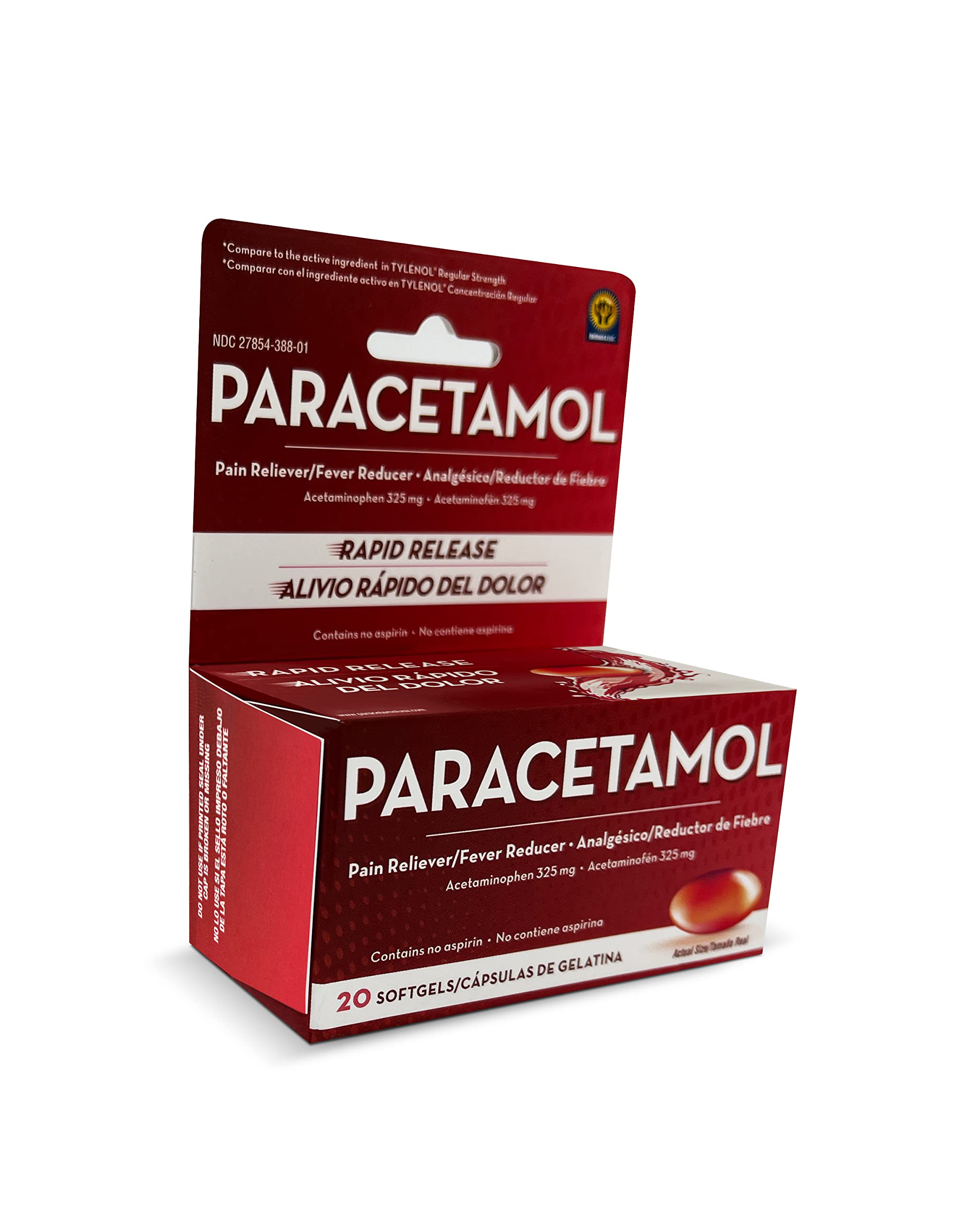 Etiqueta frontal de Belmora Paracetamol con indicaciones claras