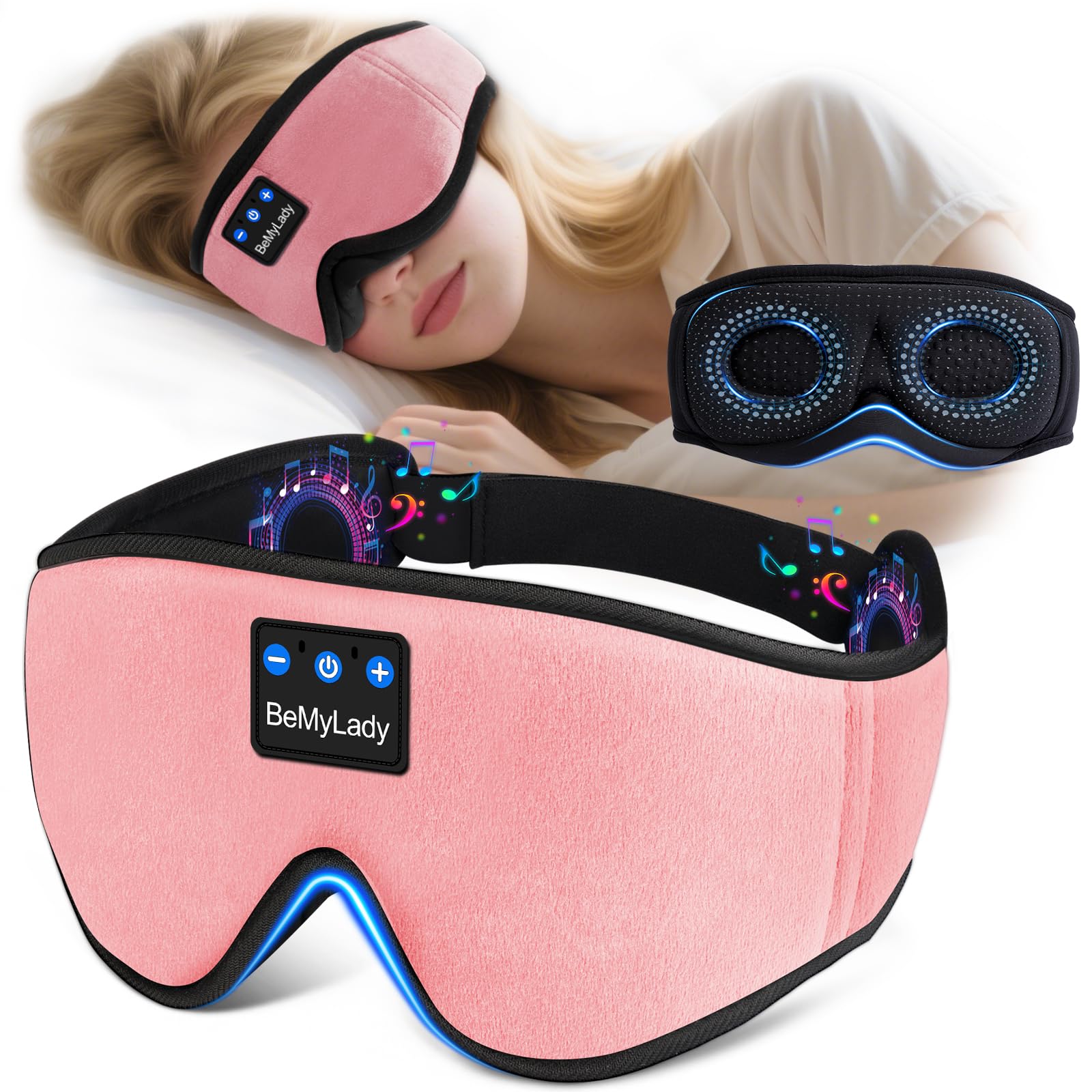 BeMyLady antifaz con auriculares Bluetooth para dormir, bloqueo de luz y ruido ambiental