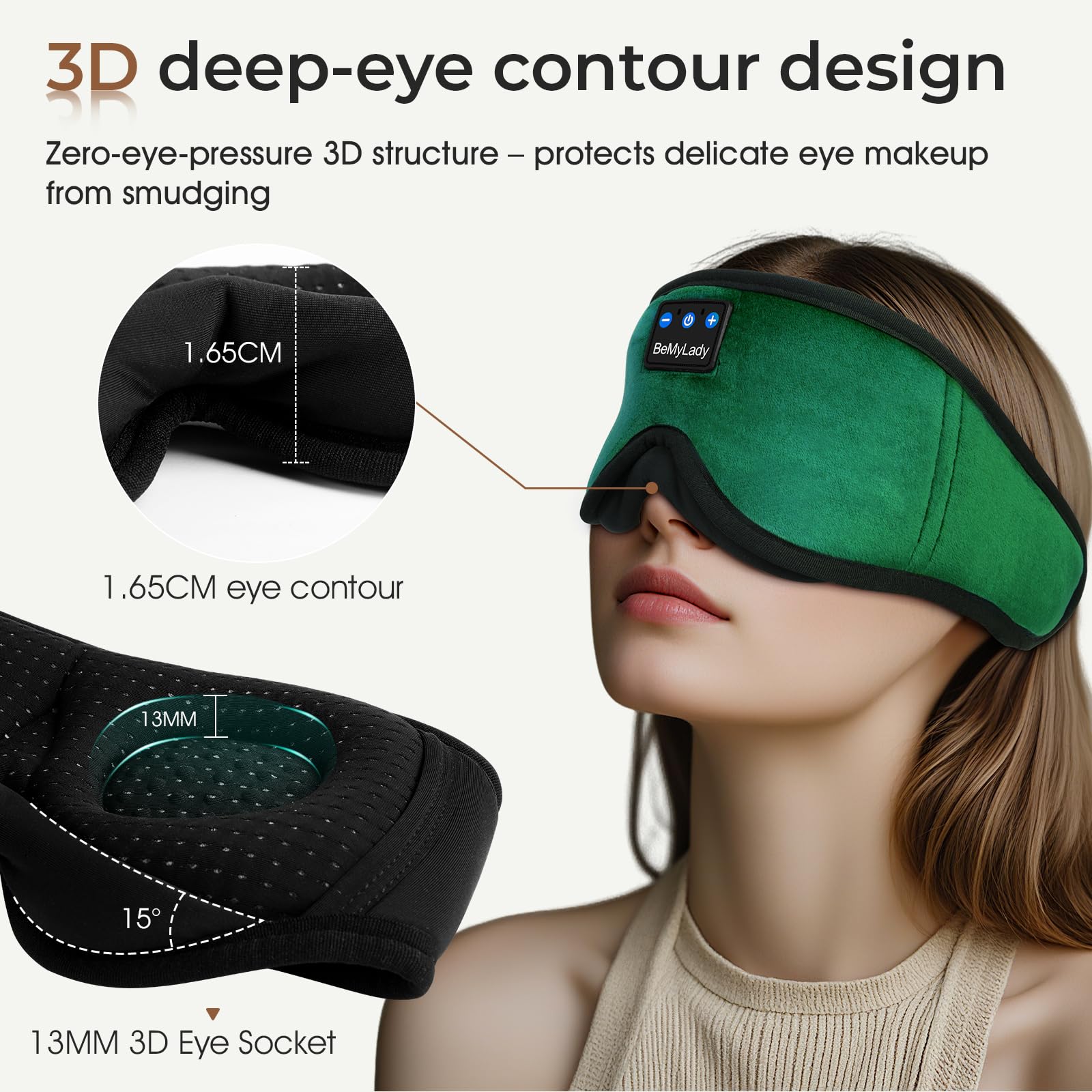 BeMyLady auriculares Bluetooth integrados para dormir sin cables.