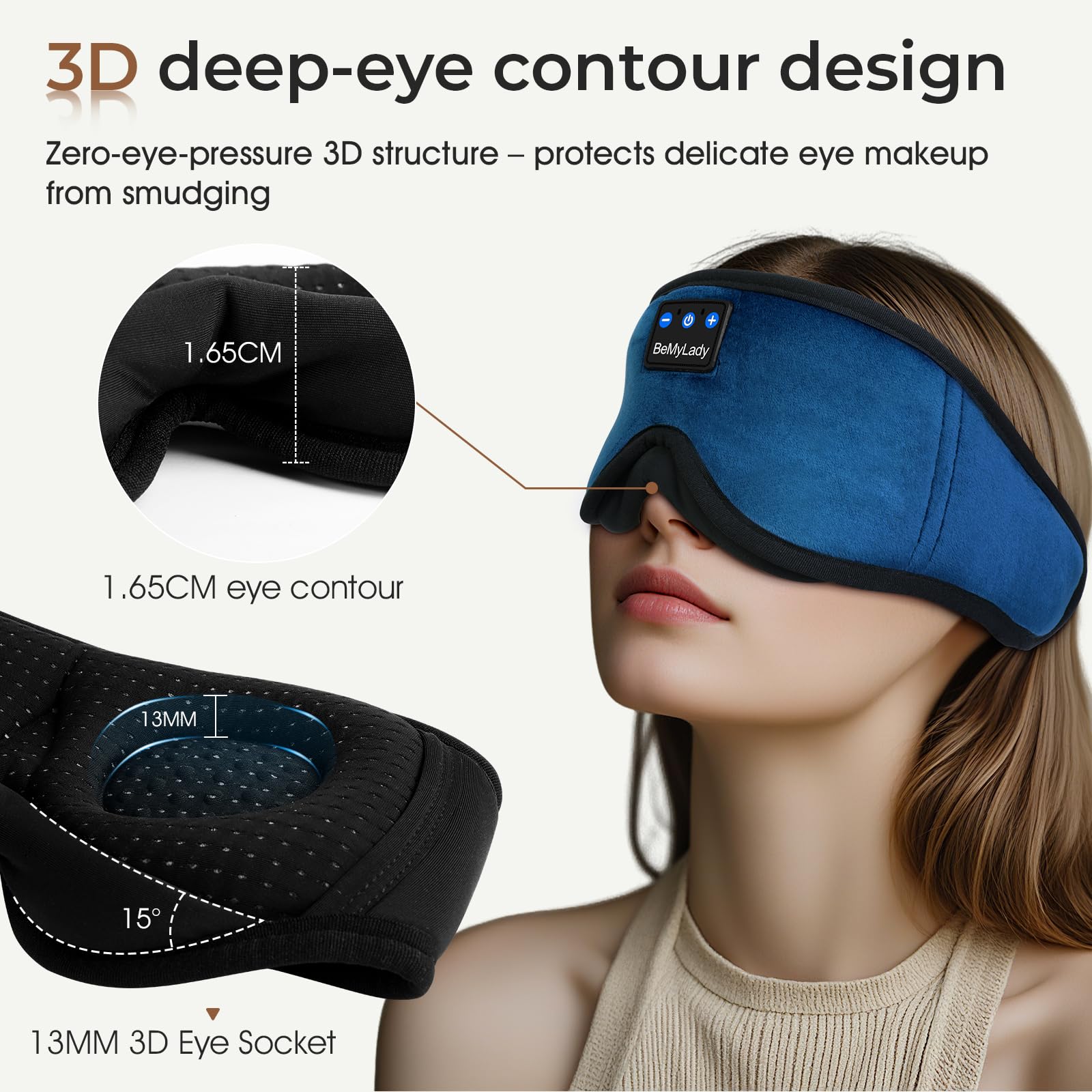 BeMyLady auriculares Bluetooth v5.4 para escuchar sin cables durante la noche.