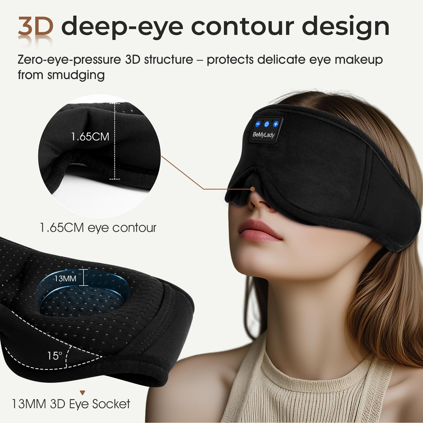 BeMyLady máscara dormir con Bluetooth v5.4, audio suave sin molestia