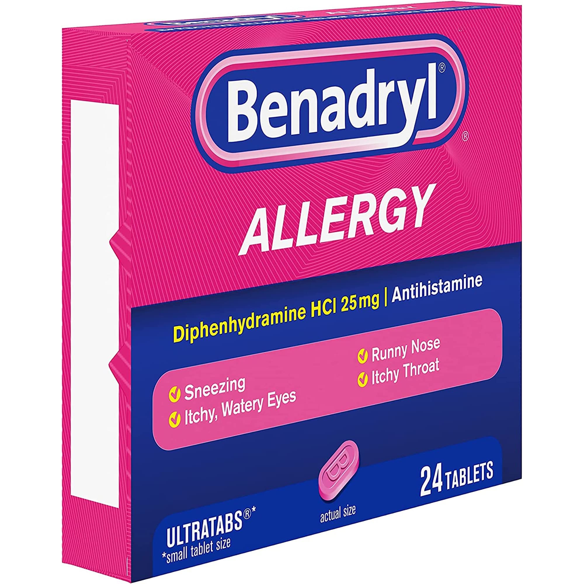 Benadryl envase tabletas 25 mg: formato práctico para uso diario