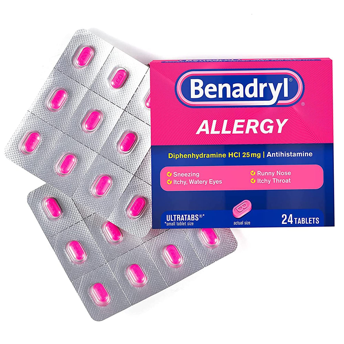 Benadryl tableta 25 mg: alivio temporal de estornudos y secreción nasal