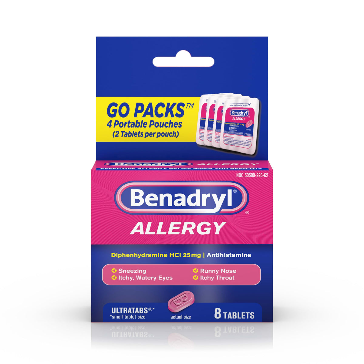 Benadryl Ultratabs: dos-tabletas para alivio temporal de alergias en formato viaje