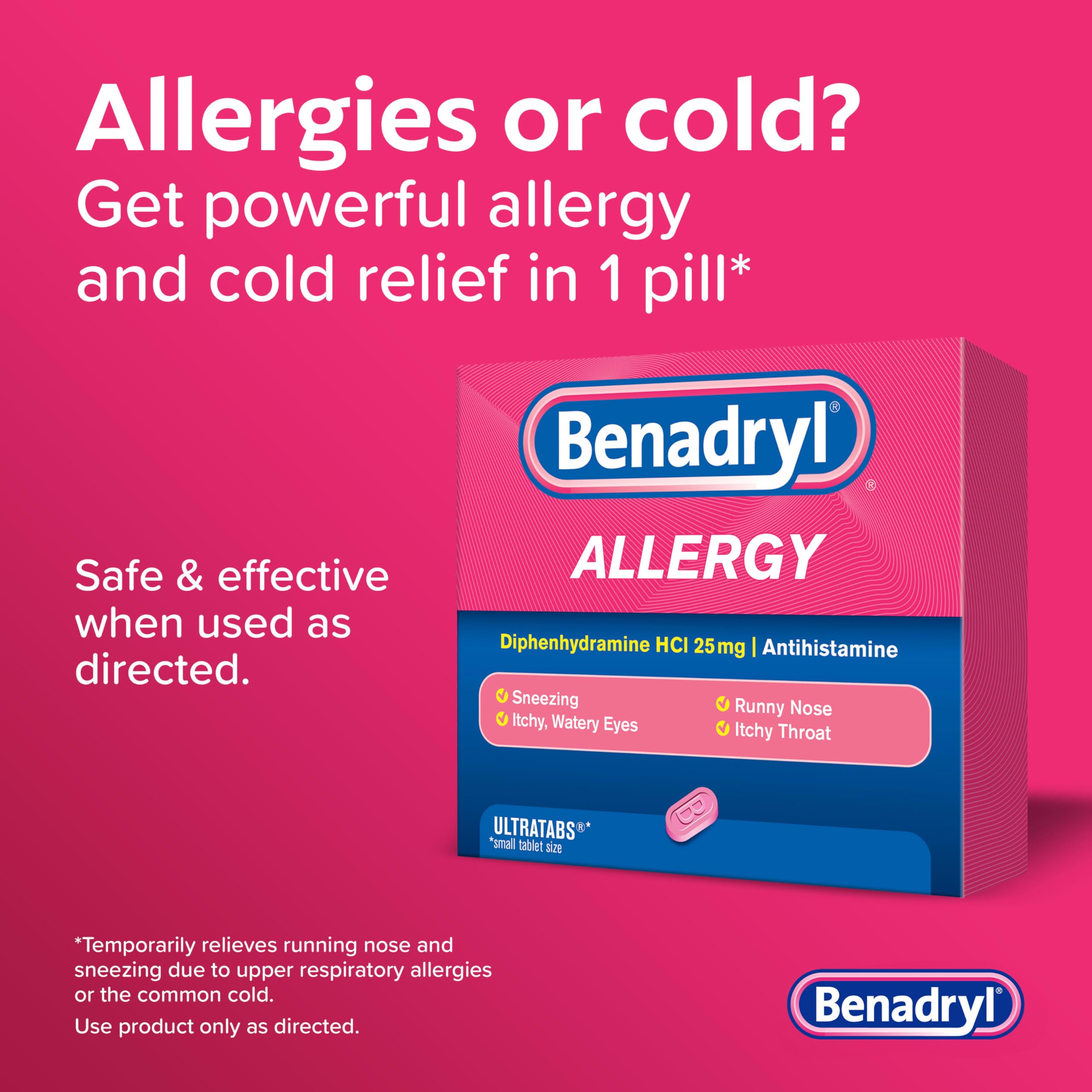 Benadryl Ultratabs: tabletas ovaladas para estornudos y picor ocular