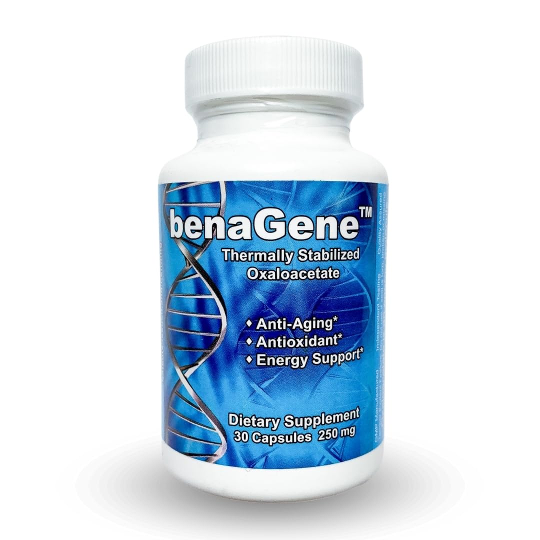 Benagene Oxaloacetato, botella frontal, posible impulso de energía diaria.