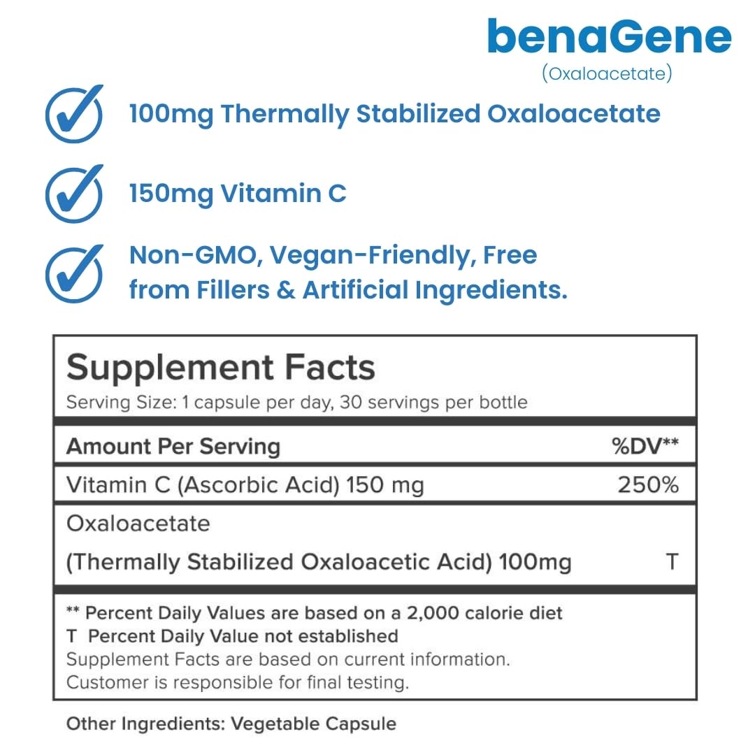 Ingredientes clave: vitamina C y oxaloacetato de Benagene.