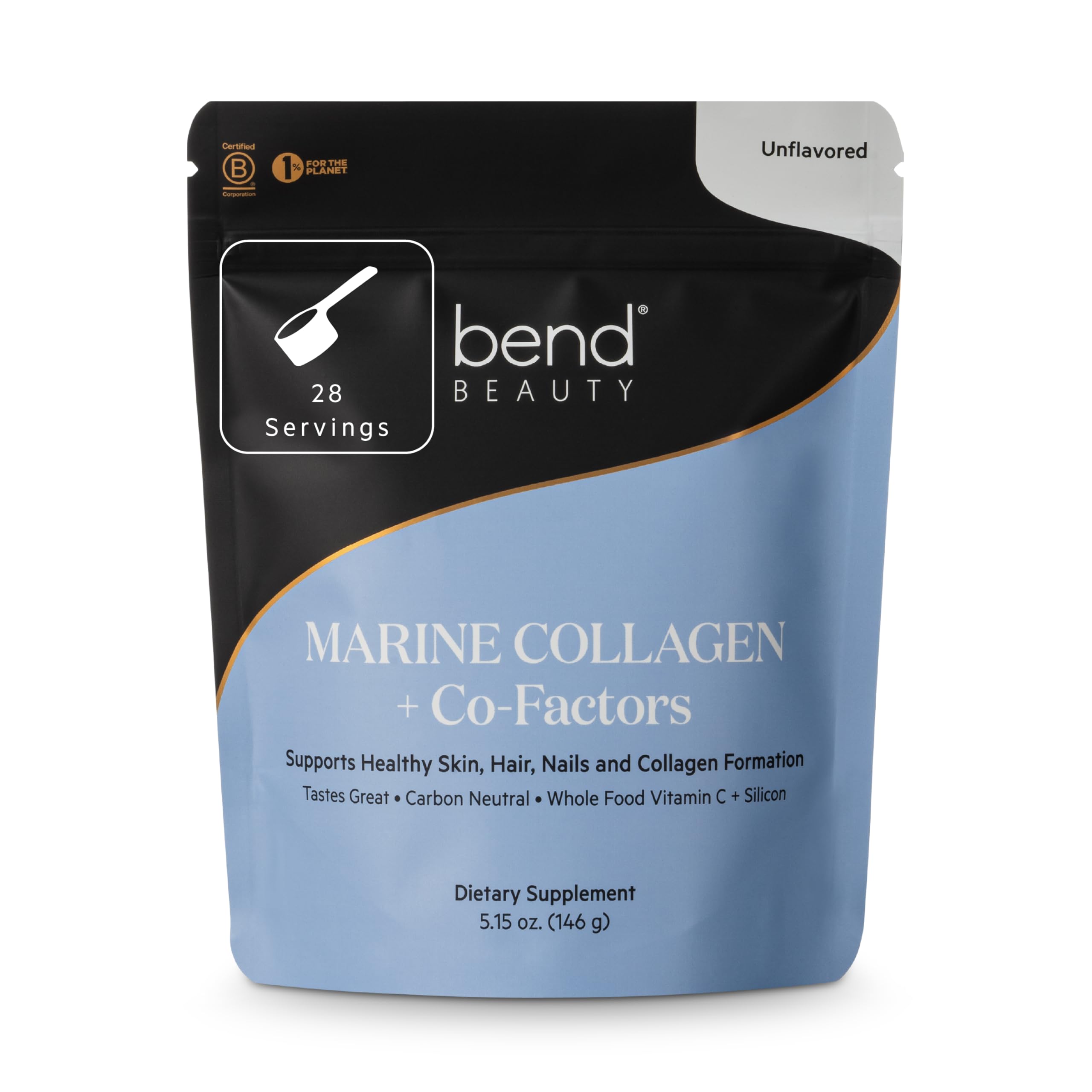 Bend Beauty Marine Colágeno con cofactores, polvo para apoyo de la producción de colágeno.