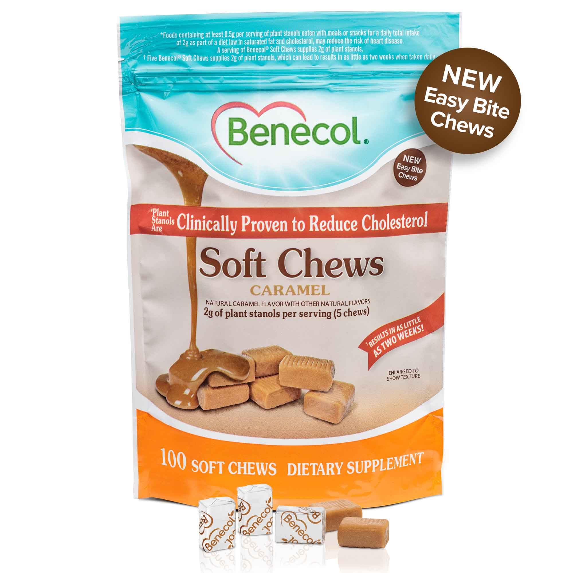 Benecol Masticables Suaves, textura cremosa de caramelo para disfrutar.