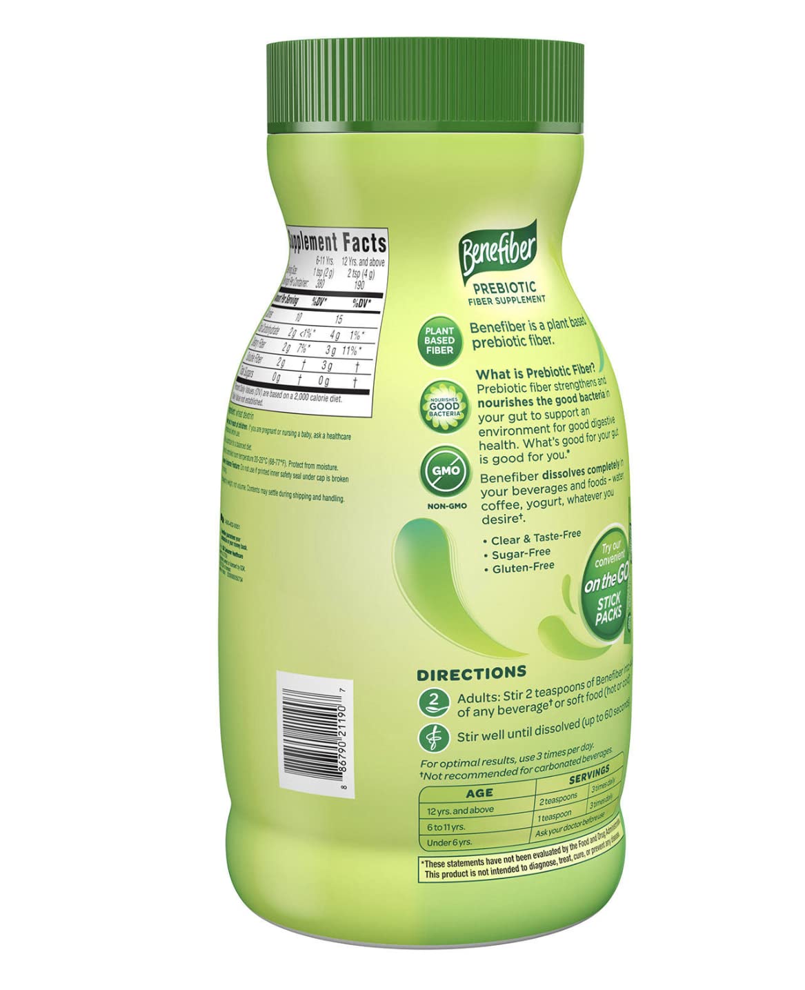 Benefiber disolución completa en alimentos y bebidas, polvo sin grumos.