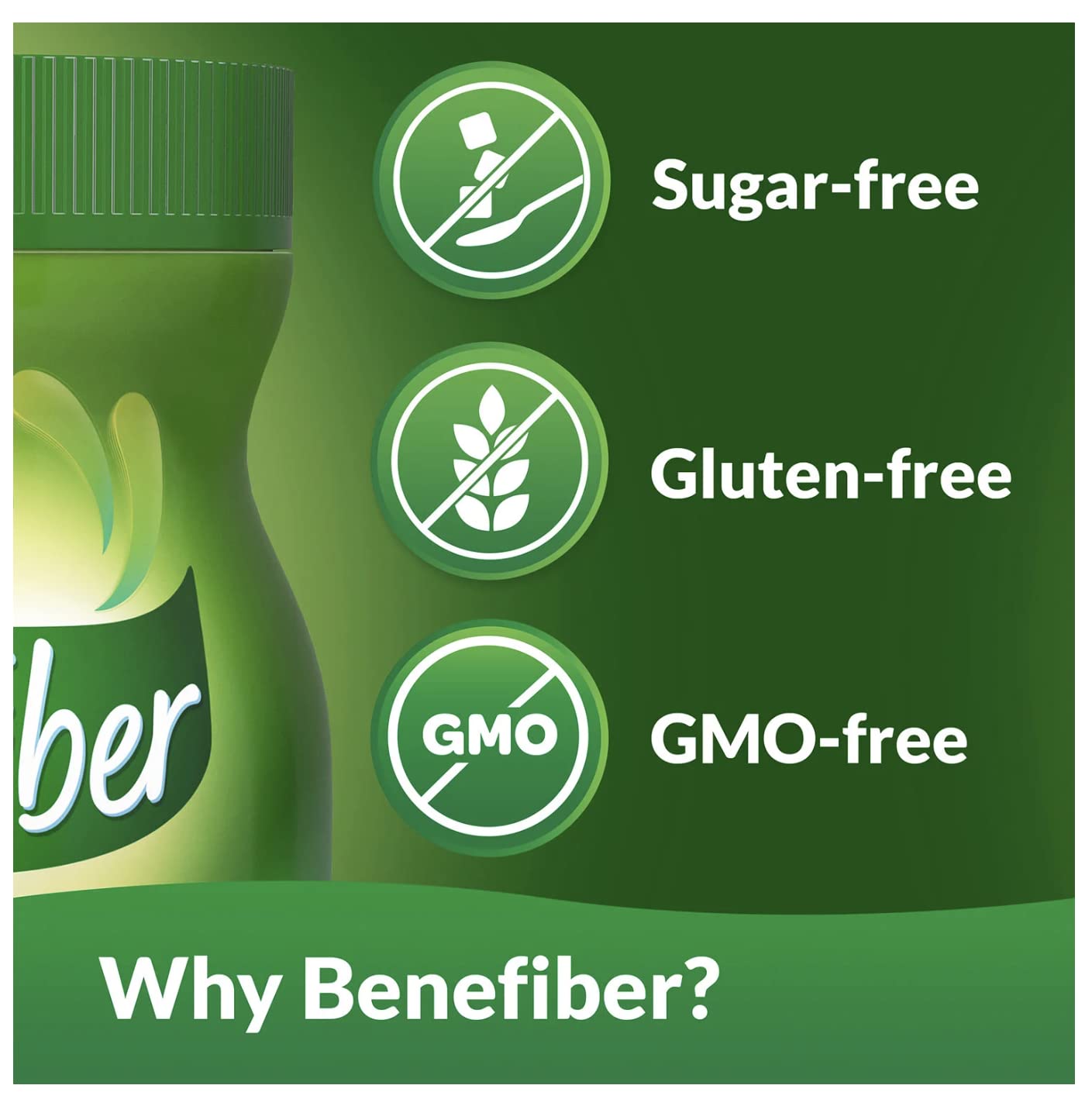 Benefiber sin azúcar, sabor neutro, listo para mezclar en comidas.