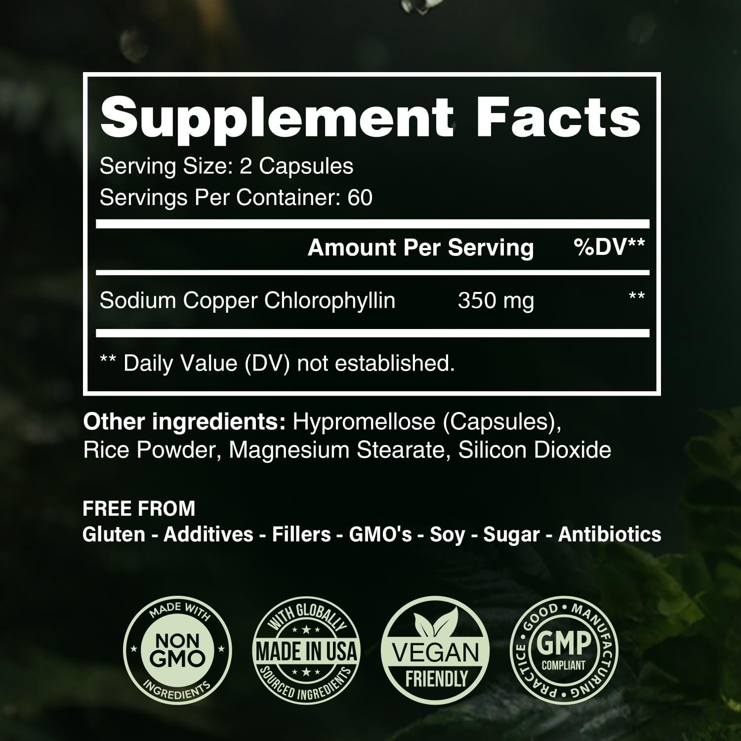 Benevolent Nourishment cápsulas clorofila 350mg, contribuye a la salud de la piel.