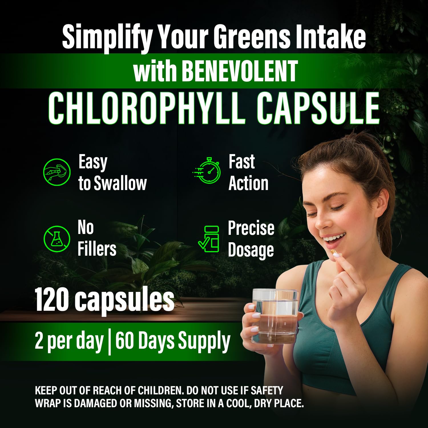 Benevolent Nourishment cápsulas clorofila 350mg, ayuda a la digestión en la vida diaria.