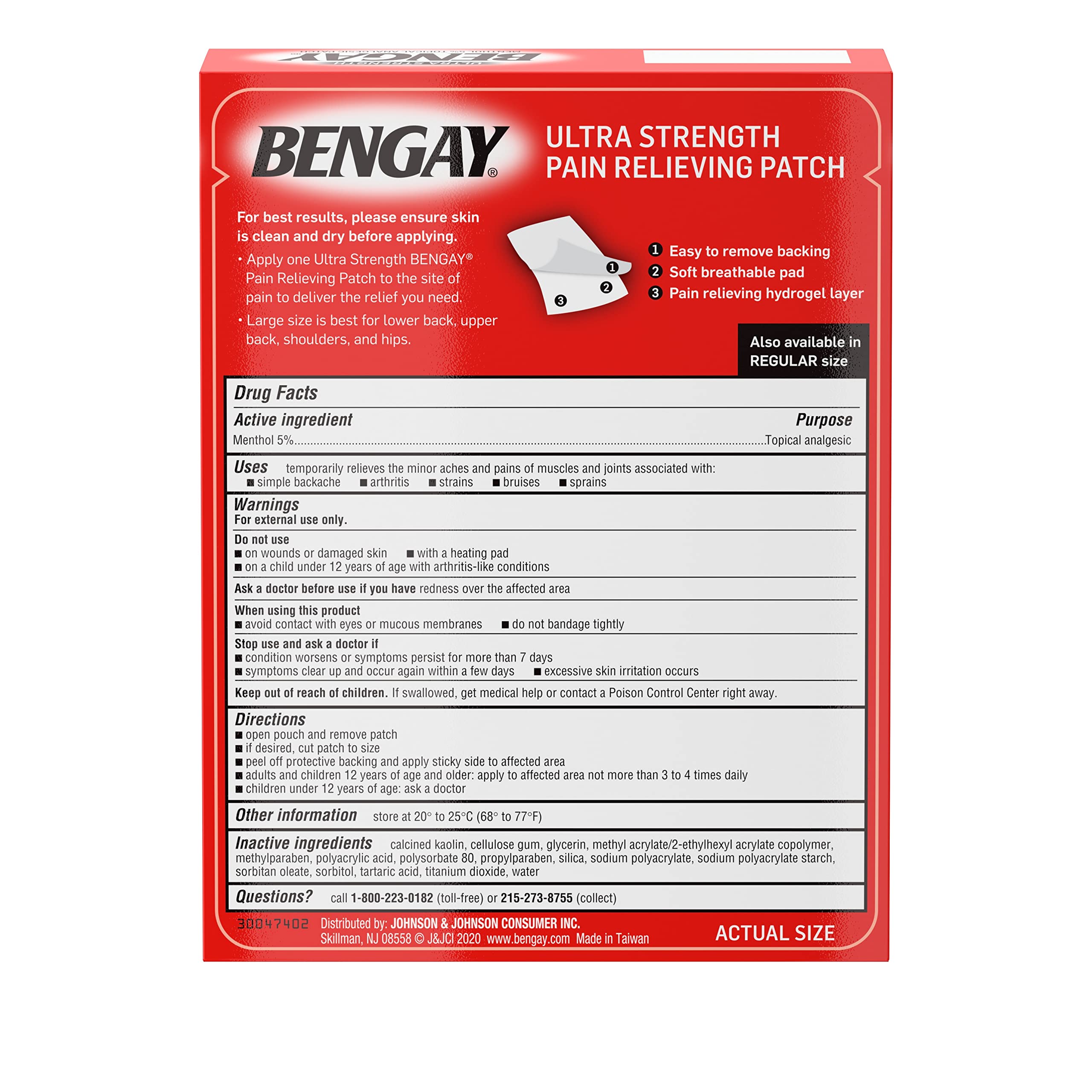 Parche mentolado Bengay para aplicación superficial y uso localizado.