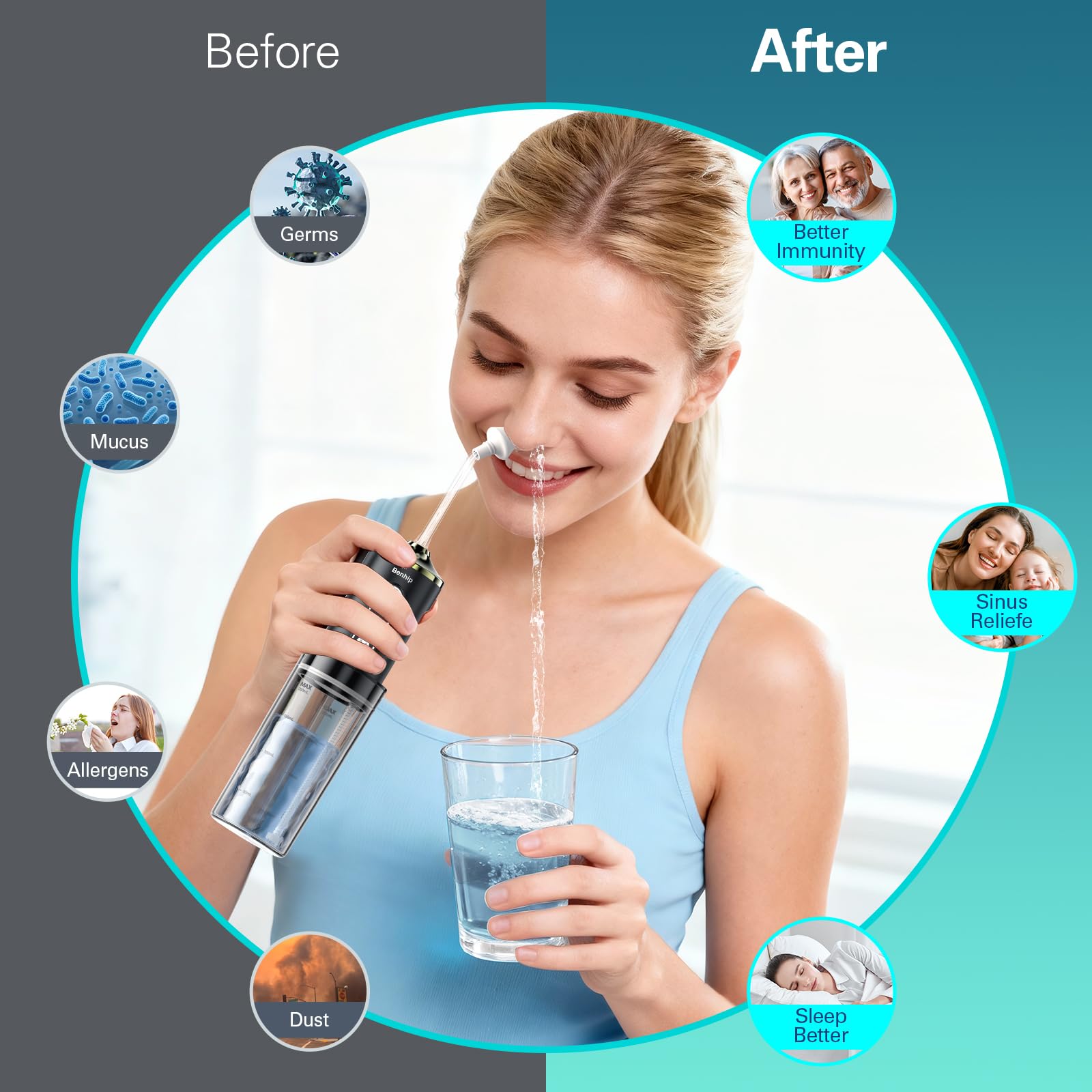 Benhip sistema de irrigación nasal adecuado para el hogar