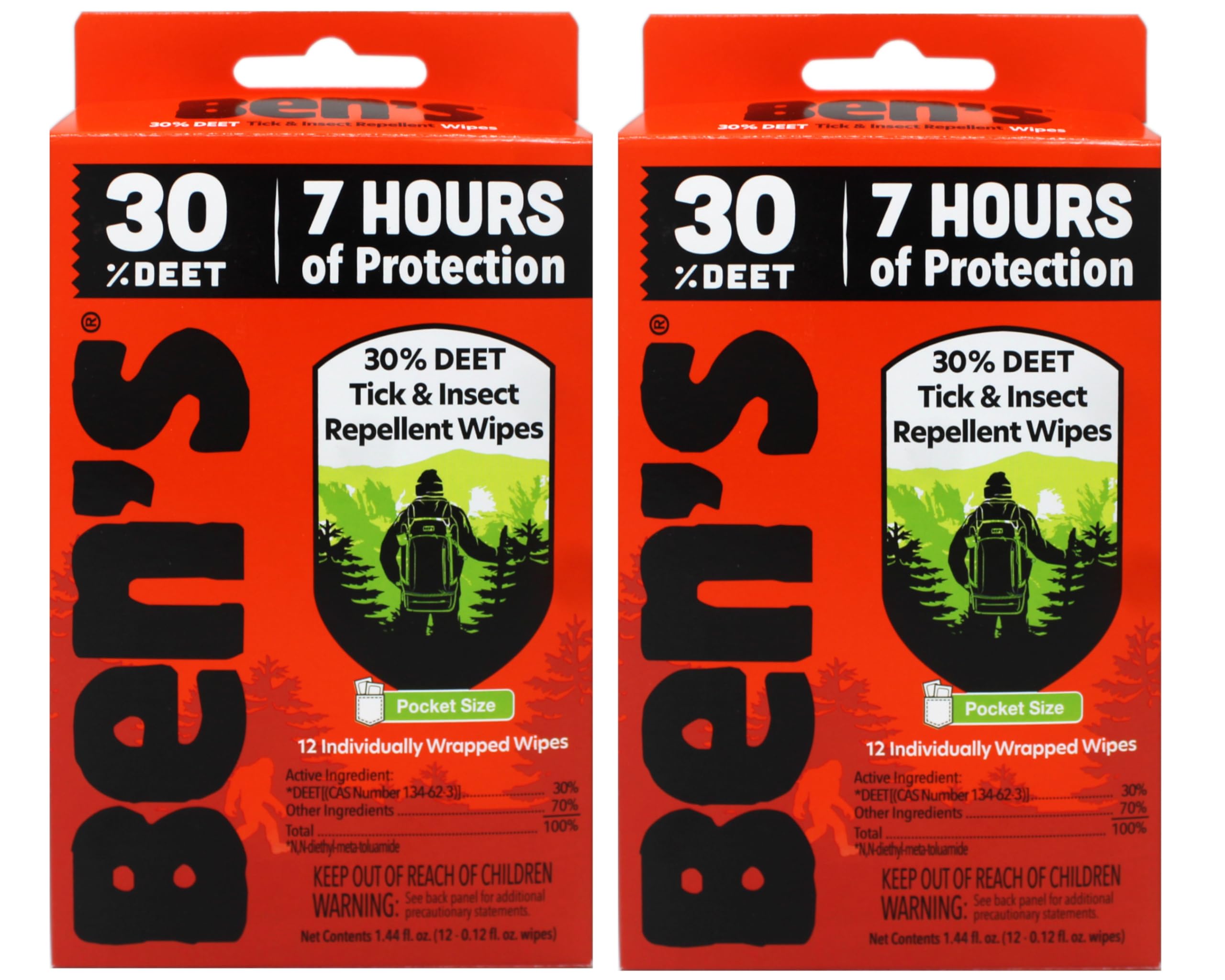 Ben's 30 DEET toallitas, frente del empaque, protección confiable para actividades al aire libre