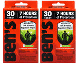 Ben's 30 DEET toallitas, frente del empaque, protección confiable para actividades al aire libre