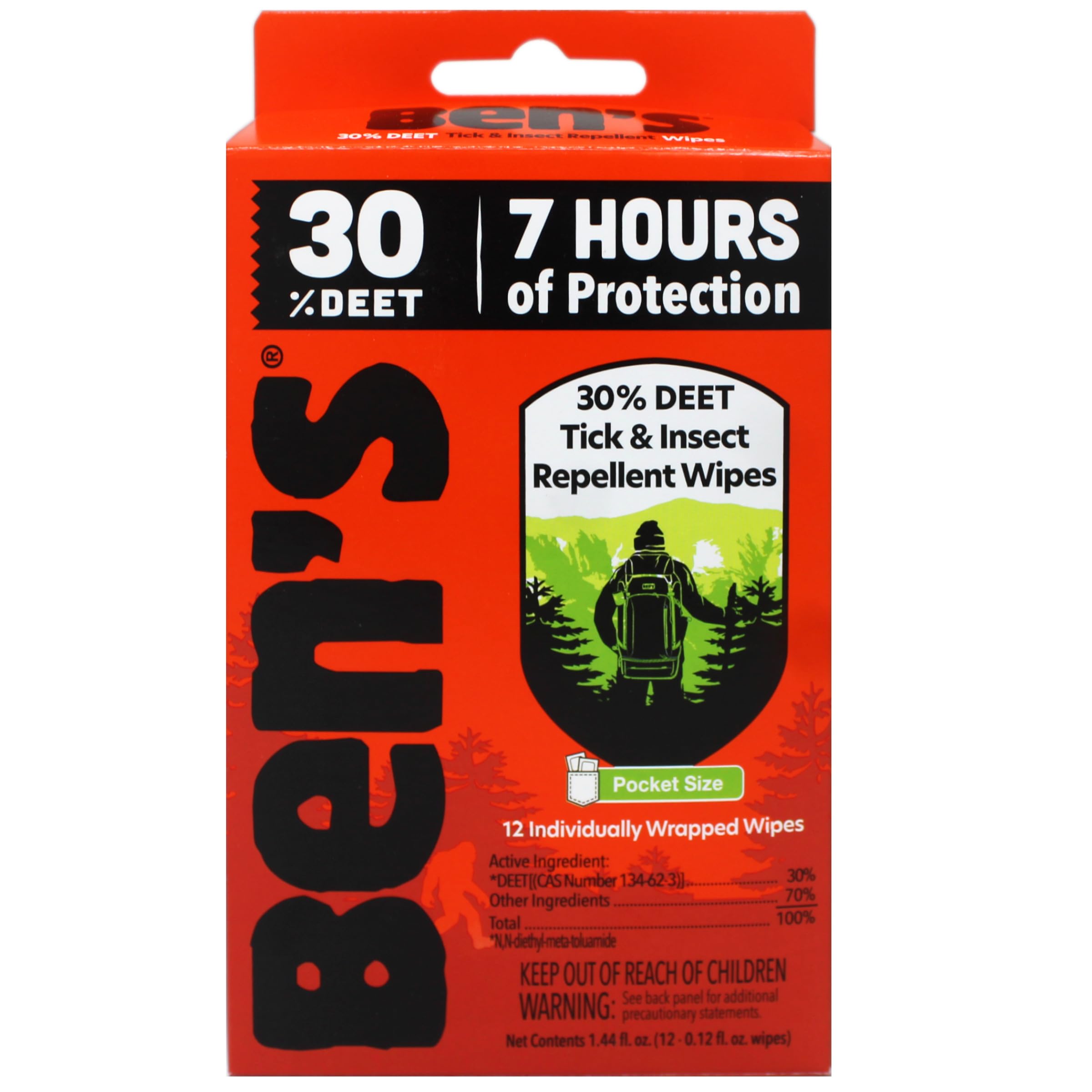 Ben's 30 DEET toallitas, unidades individuales, conveniencia para viaje