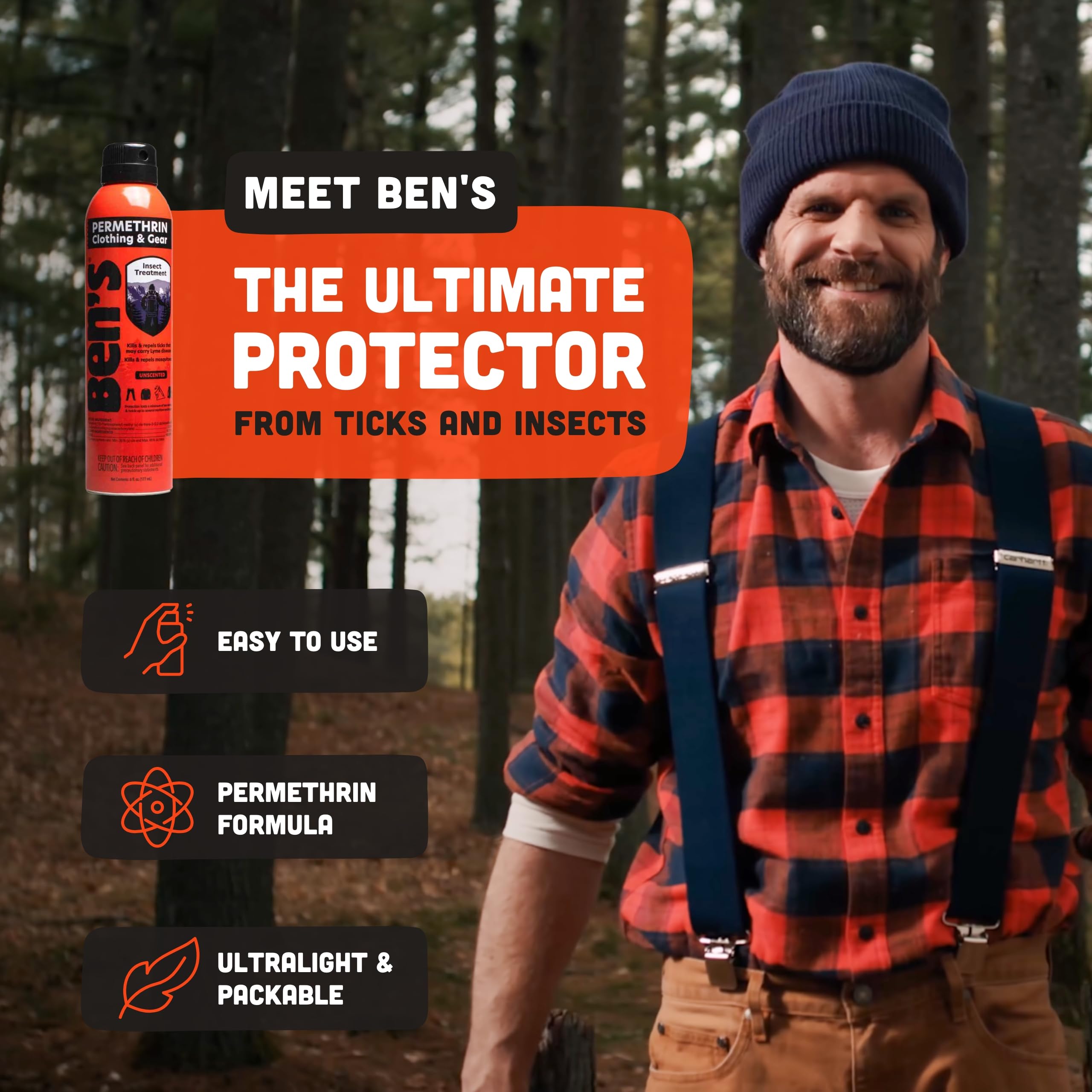 Ben's permetrina al 0,5% protege prendas y accesorios en exteriores.