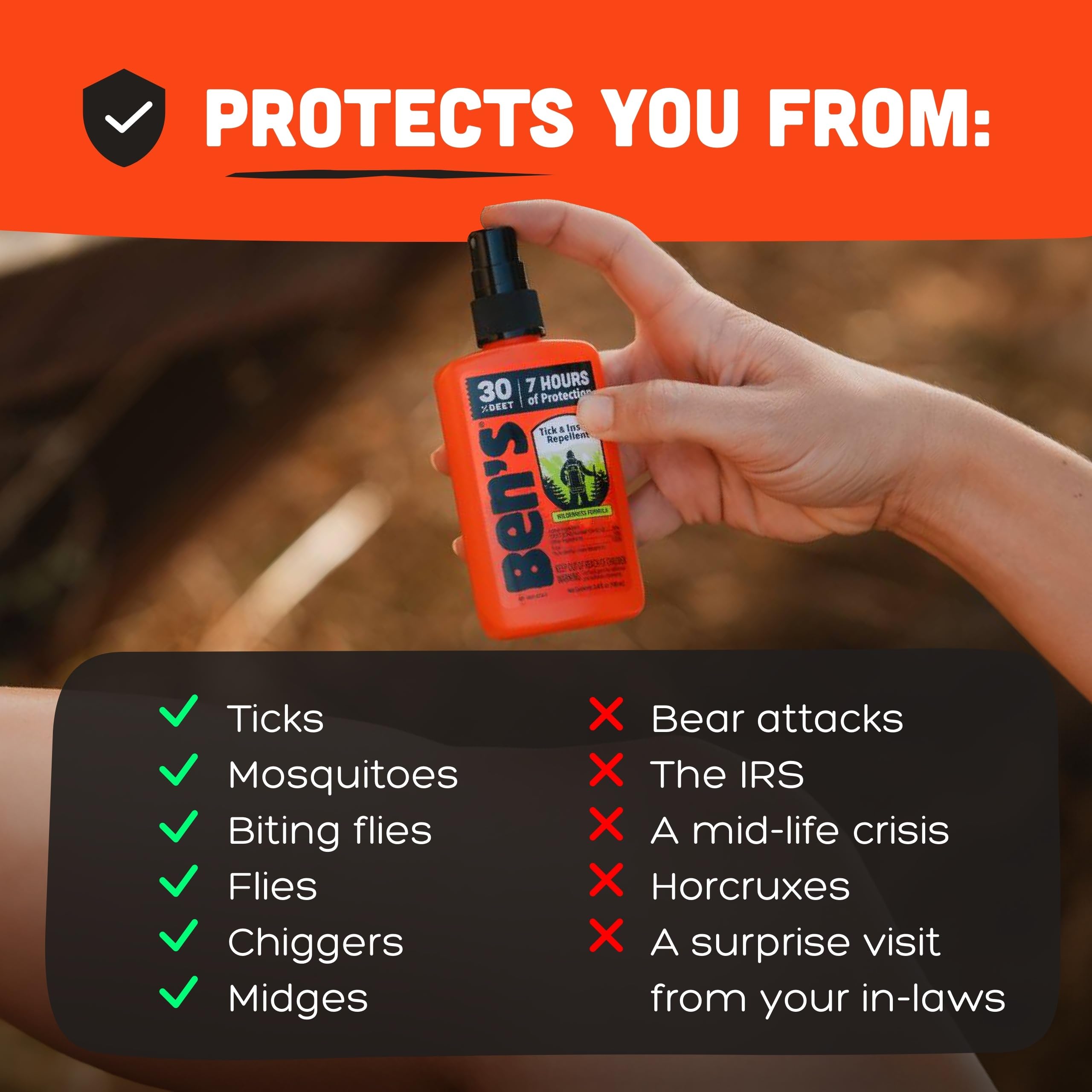 Ben's Tick & Insect Repellent, protección de hasta 7 horas en exteriores.
