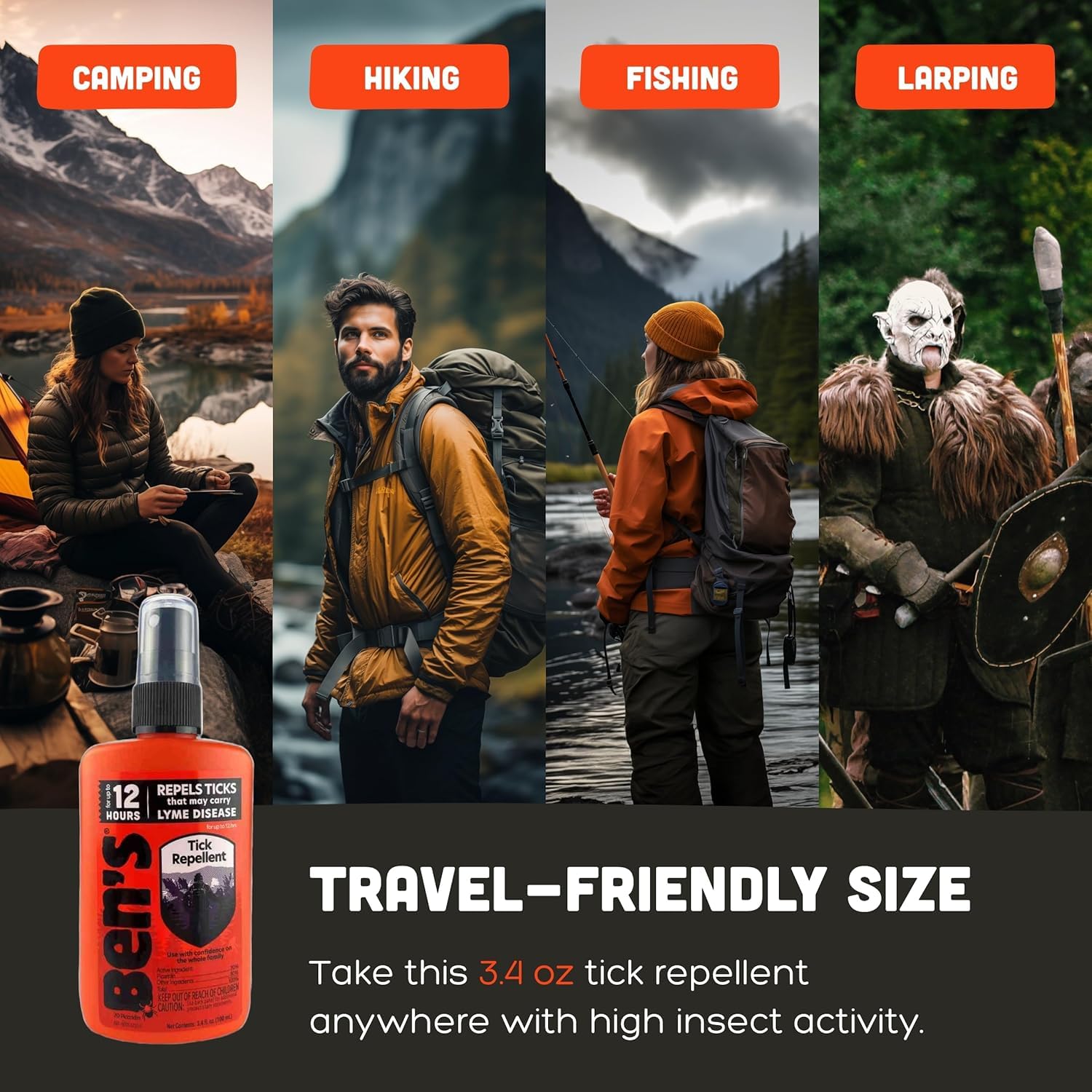 Ben's Tick Repellent: diseño portátil, fácil de llevar en mochilas.