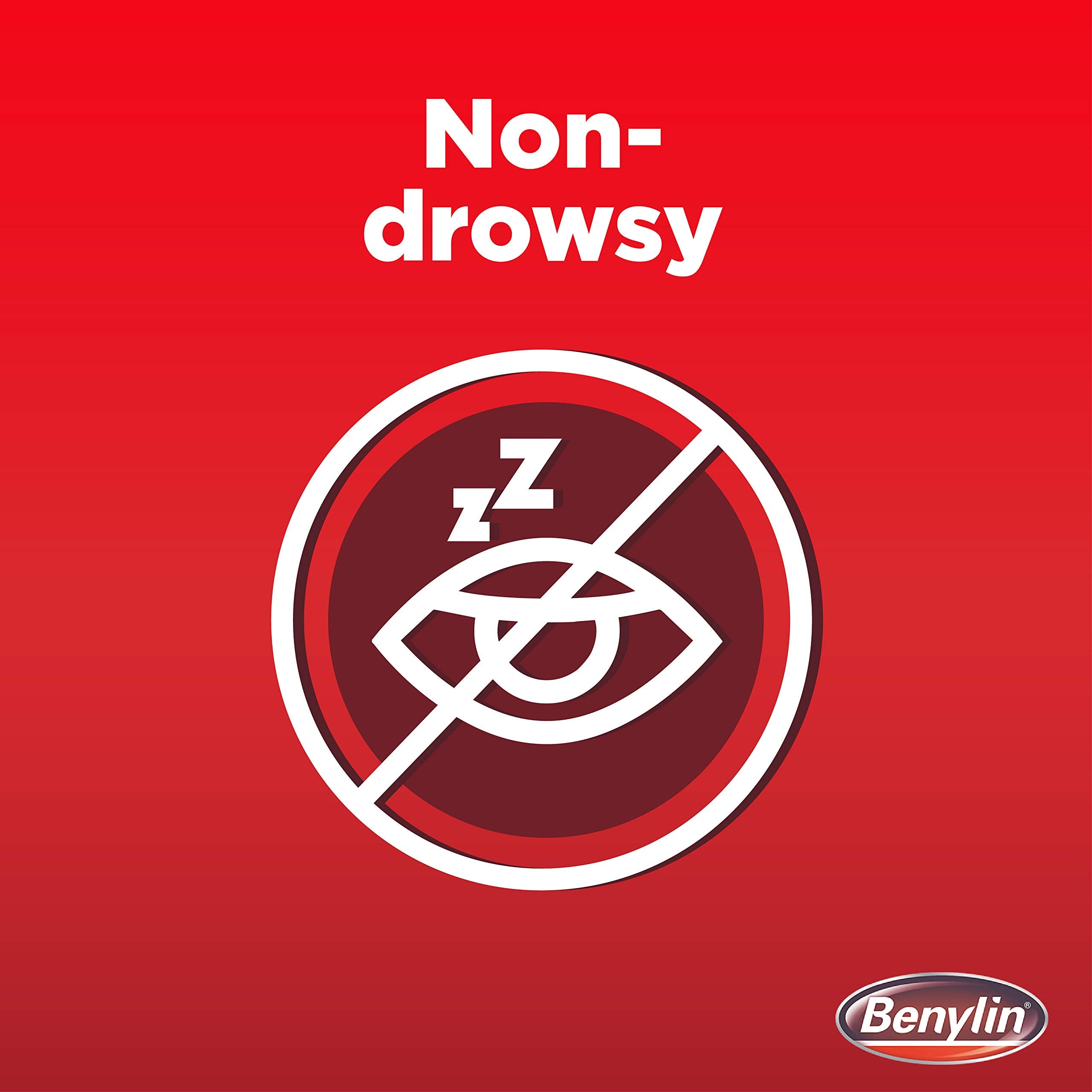 Benylin jarabe, etiqueta suave, aroma agradable para uso hogareño.