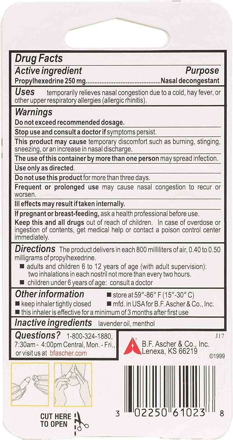 Benzedrex inhalador de vapor en empaque de 5 unidades.