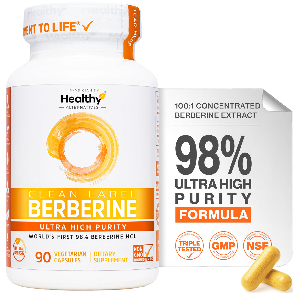 Berberina Physician's Healthy Alternatives en frasco con etiqueta limpia para claridad.