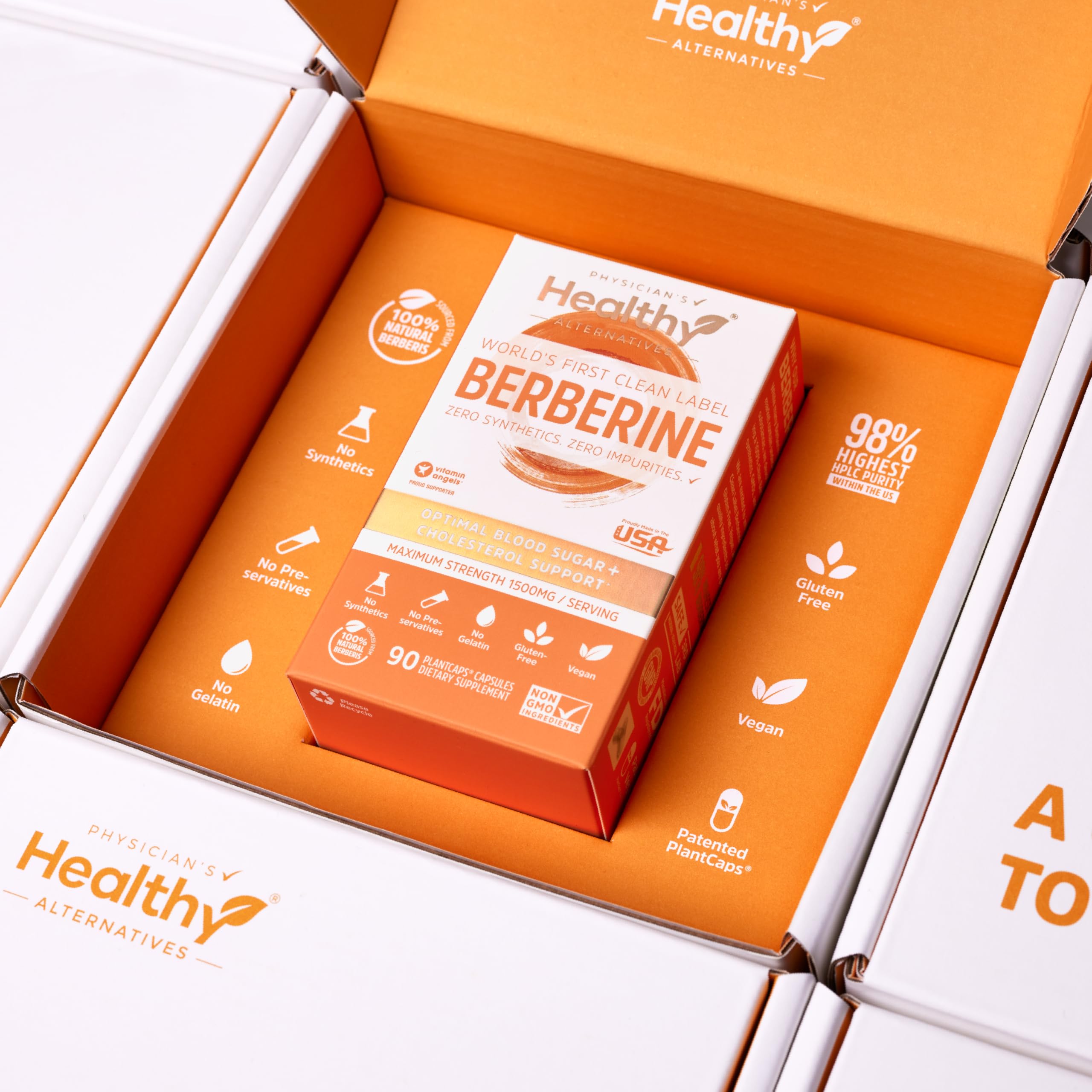 Berberina Physician's Healthy Alternatives cápsula de 500 mg para tomar antes de las comidas.