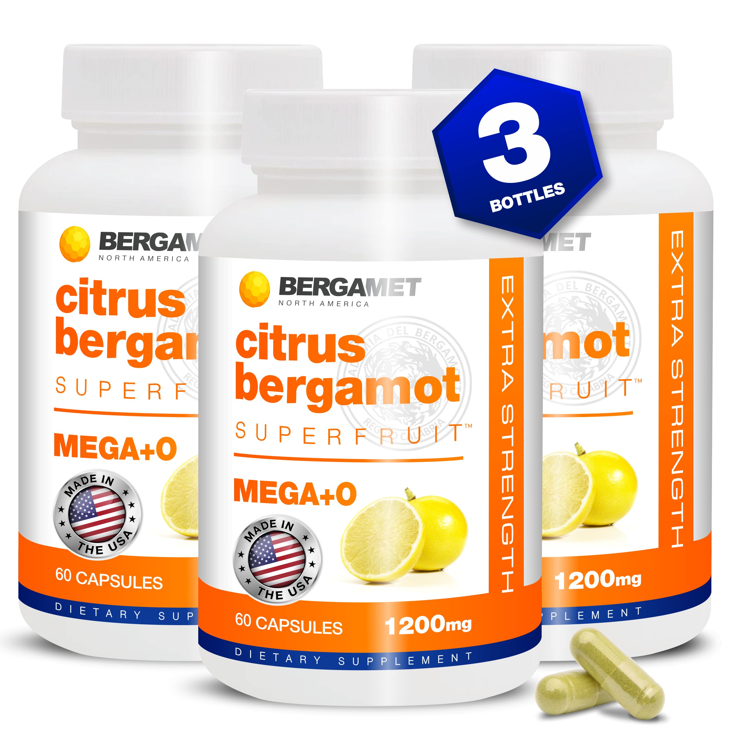 BergaMet Citrus Bergamot: botella de suplemento para apoyo antioxidante diario.