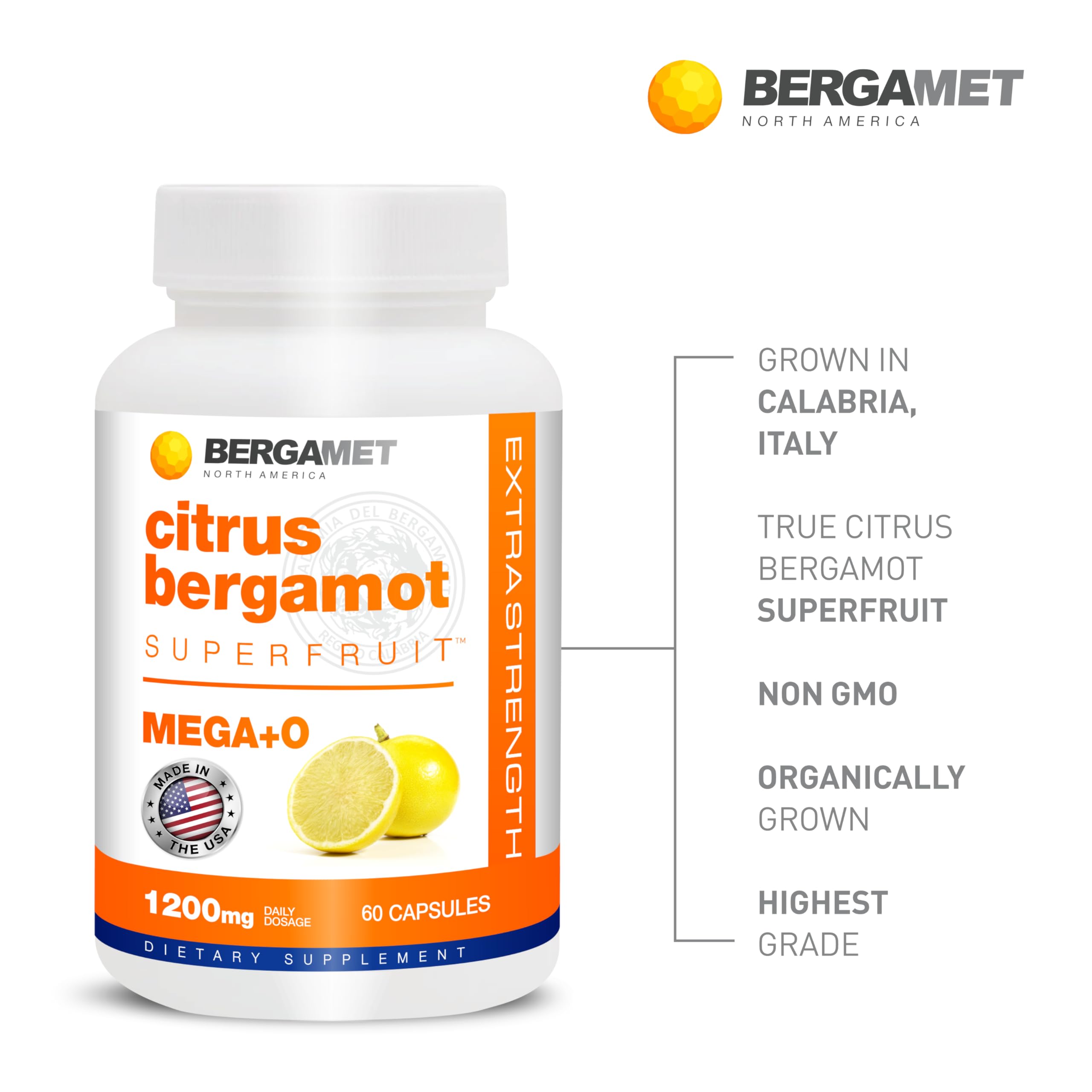 Polifenoles 80% BergaMet Citrus Bergamot para soporte antioxidante diario.