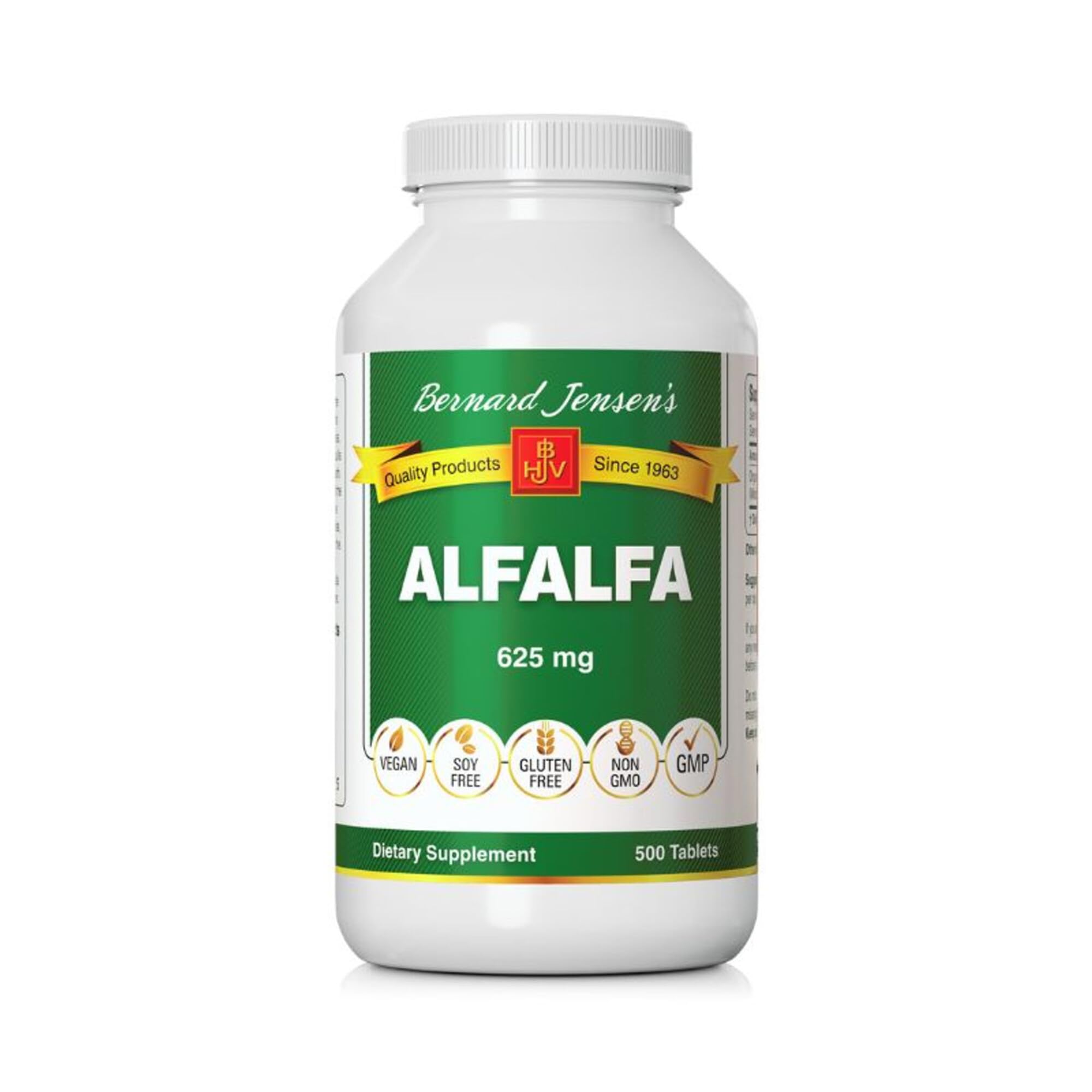 Bernard Jensen's Alfalfa Tabletas 625 mg en botella, apoyo nutricional diario